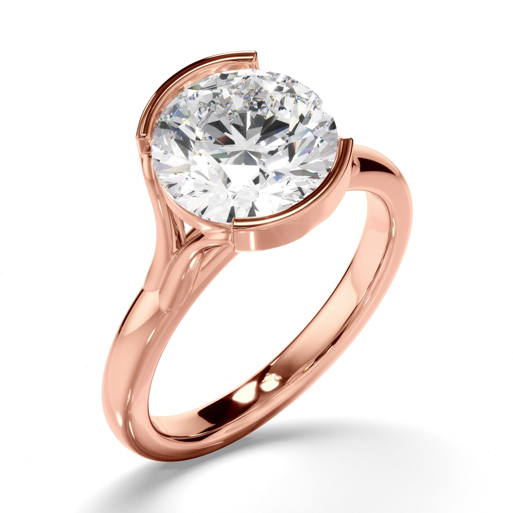 Round Brilliant Cut Diamond Half-Bezel Set Engagement Ring