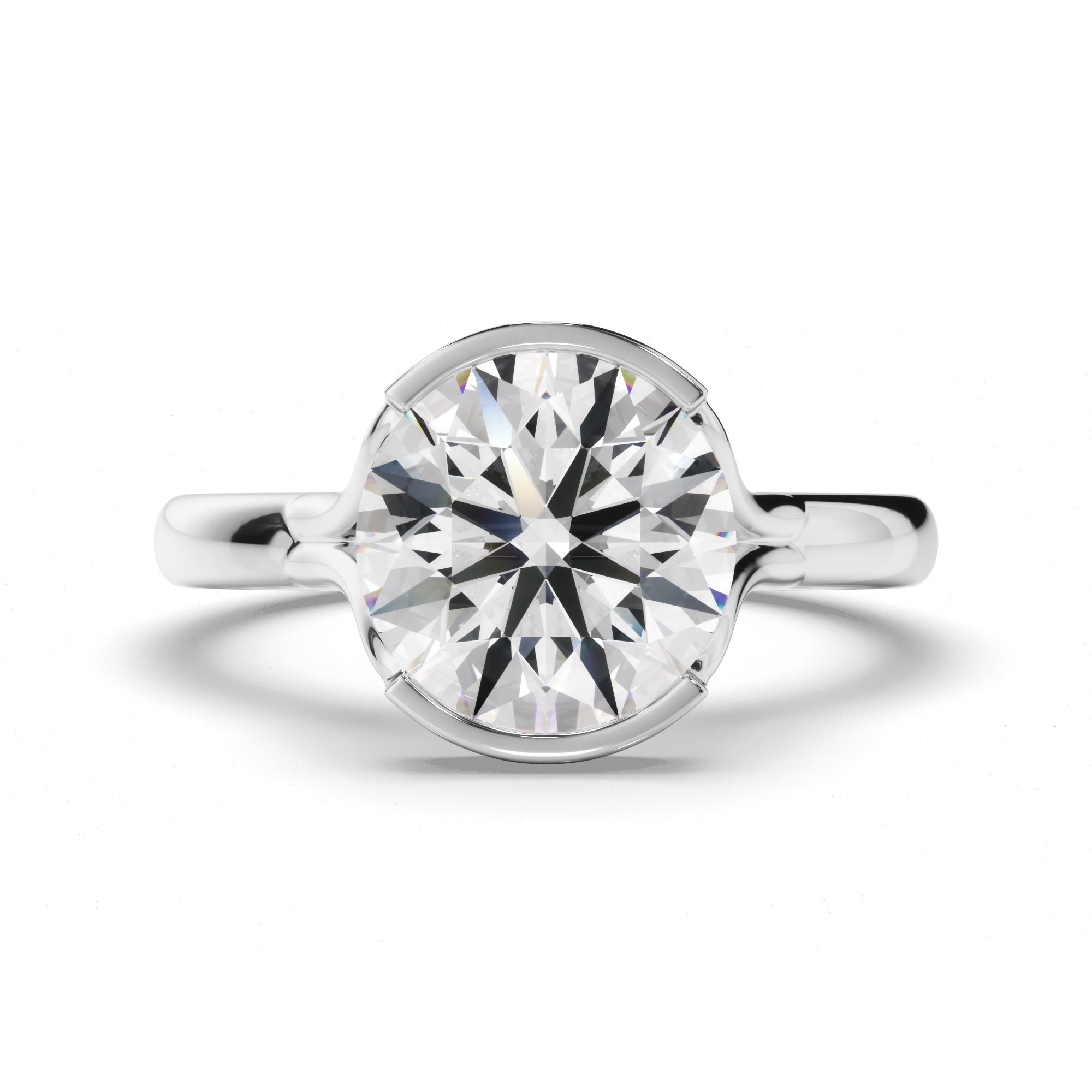 Round Brilliant Cut Diamond Half-Bezel Set Engagement Ring