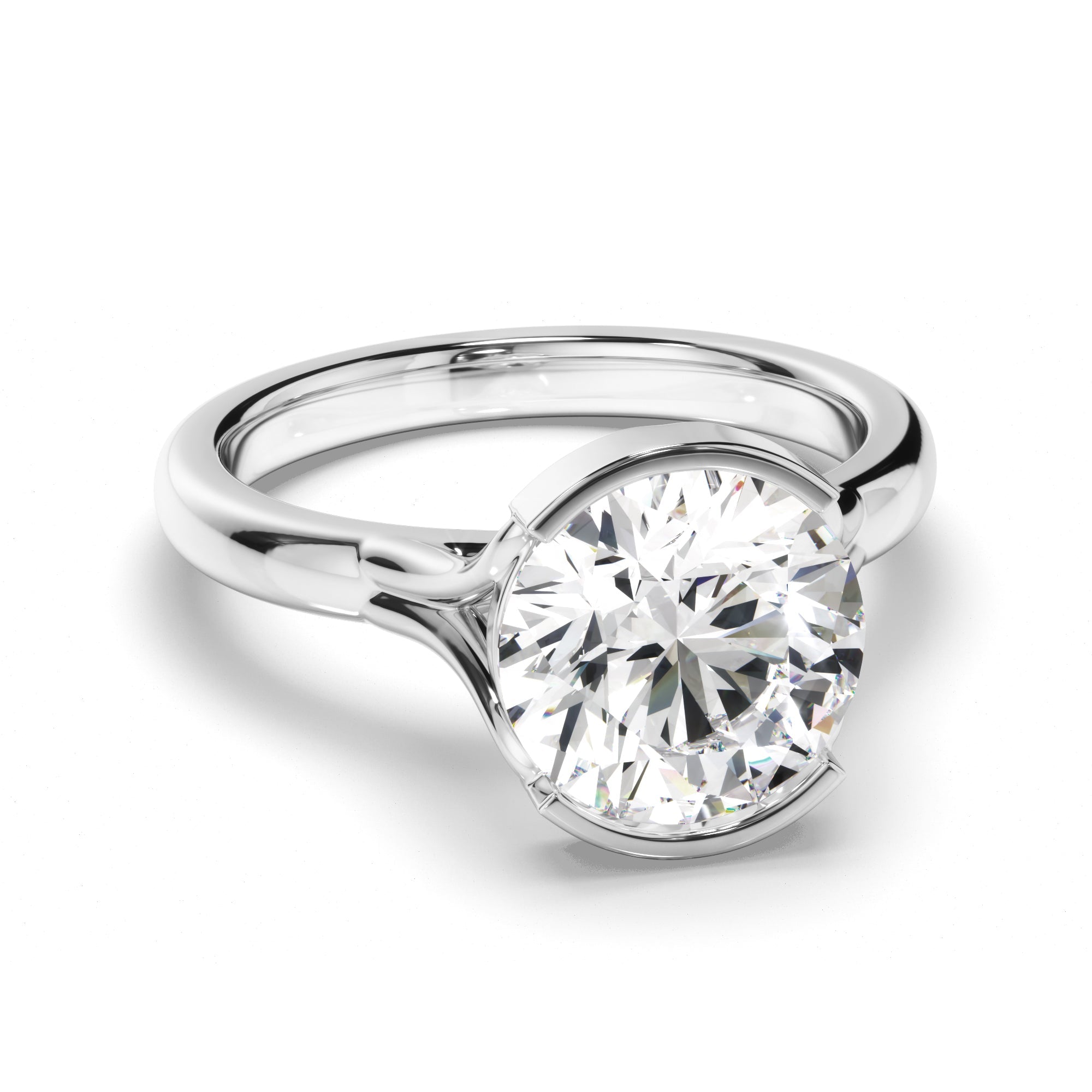 Round Brilliant Cut Diamond Half-Bezel Set Engagement Ring