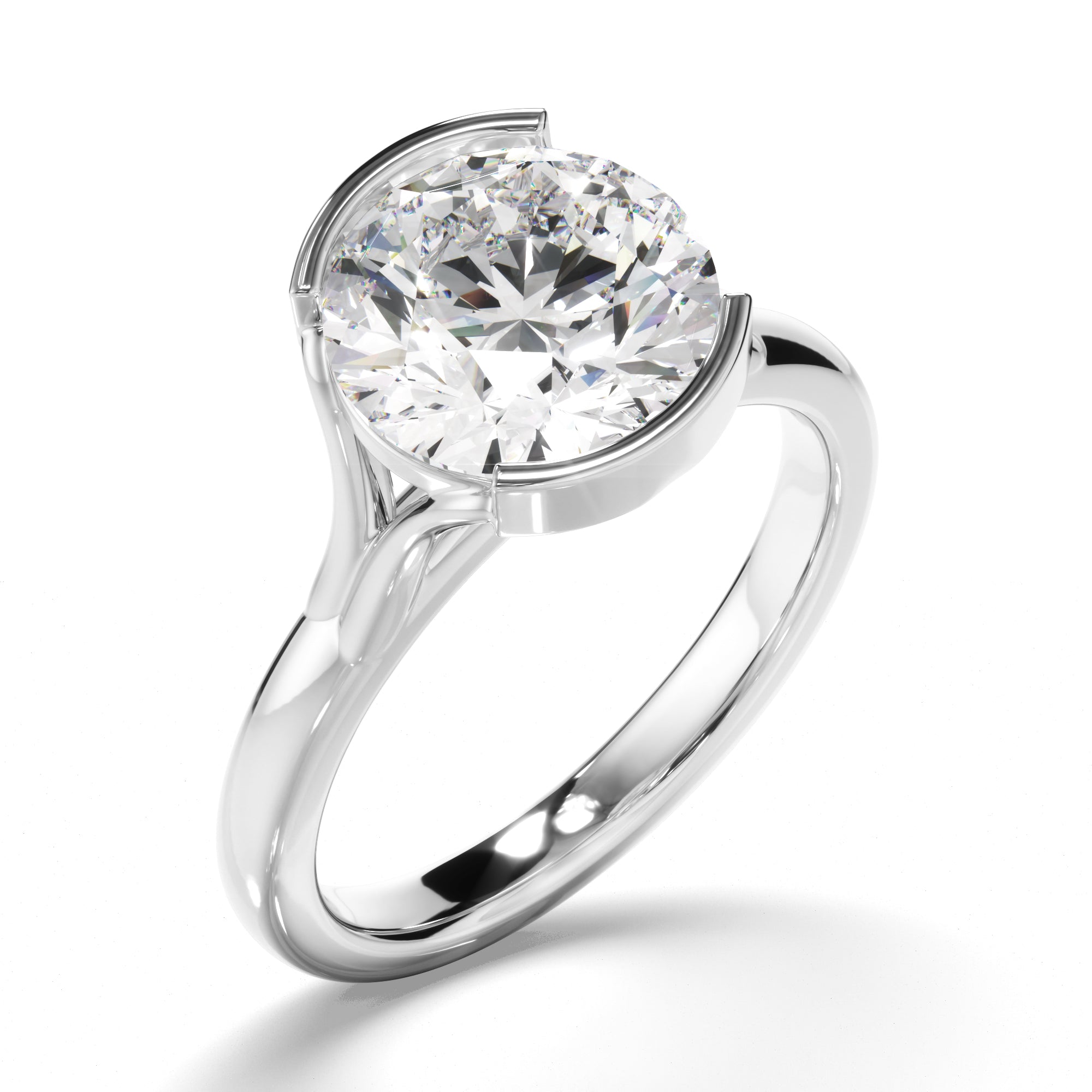 Round Brilliant Cut Diamond Half-Bezel Set Engagement Ring