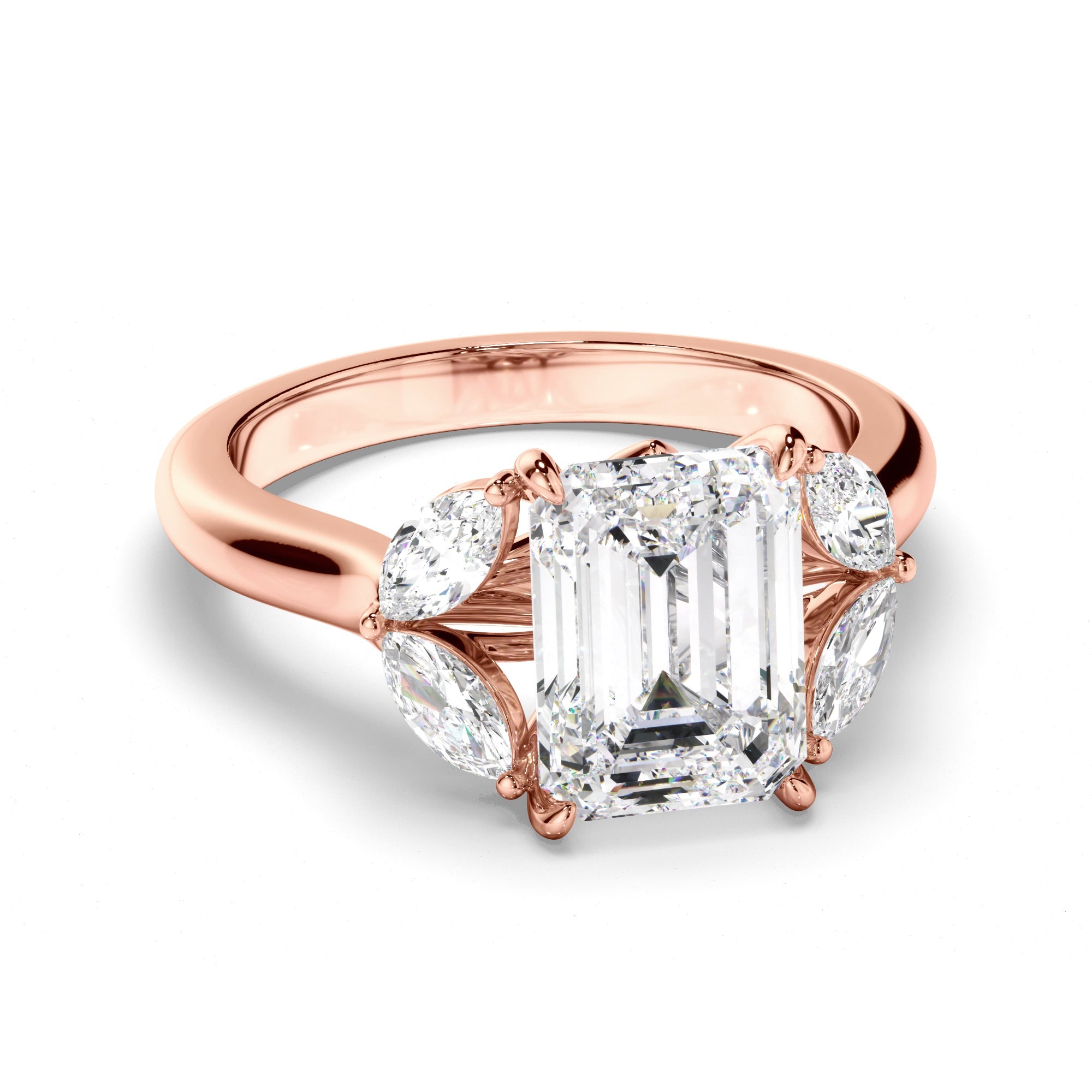 Emerald Cut Diamond Engagement Ring with Marquise Sides