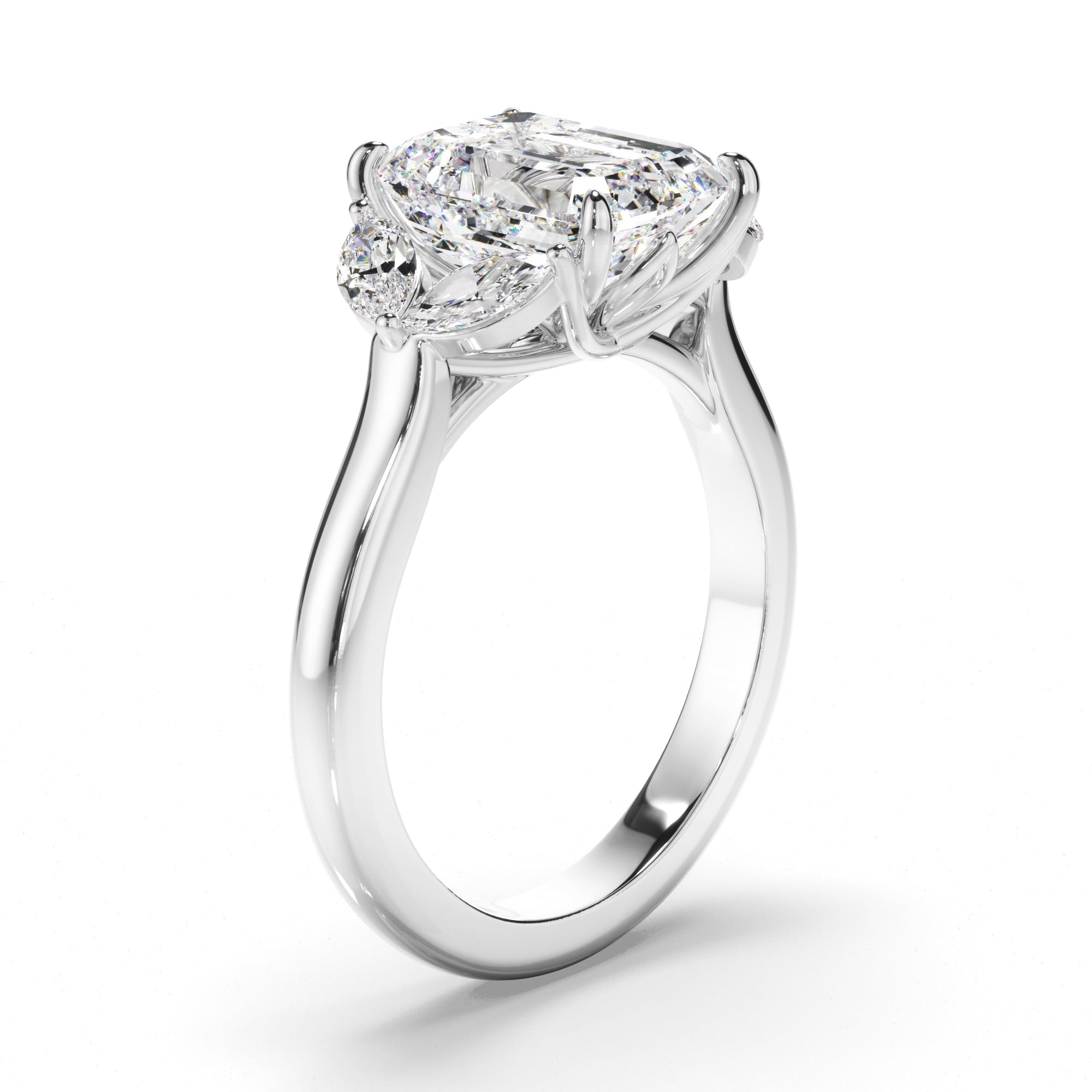 Emerald Cut Diamond Engagement Ring with Marquise Sides