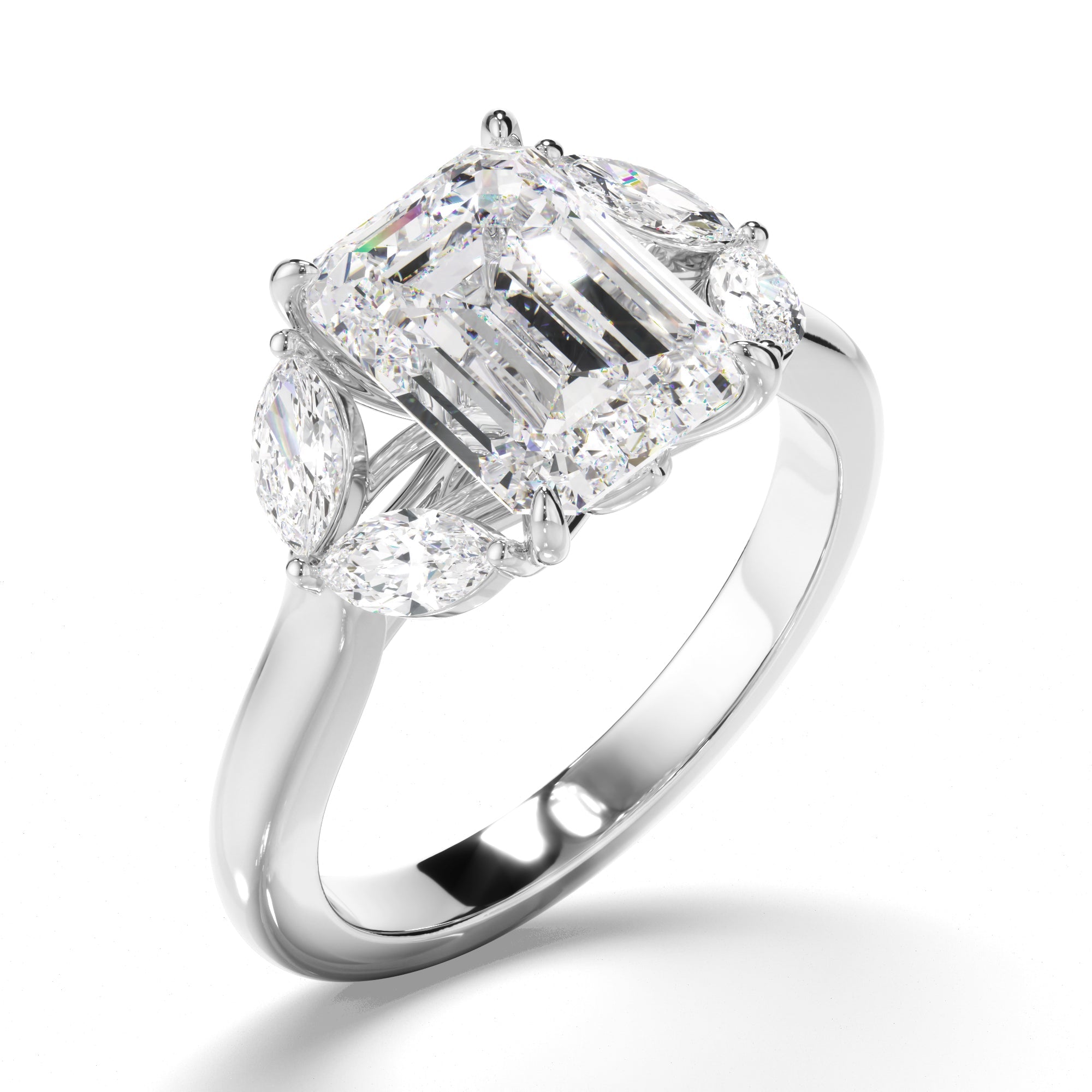 Emerald Cut Diamond Engagement Ring with Marquise Sides