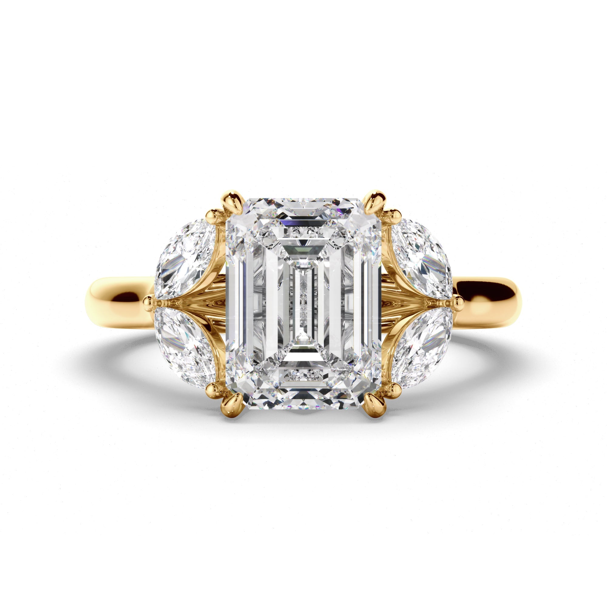 Emerald Cut Diamond Engagement Ring with Marquise Sides