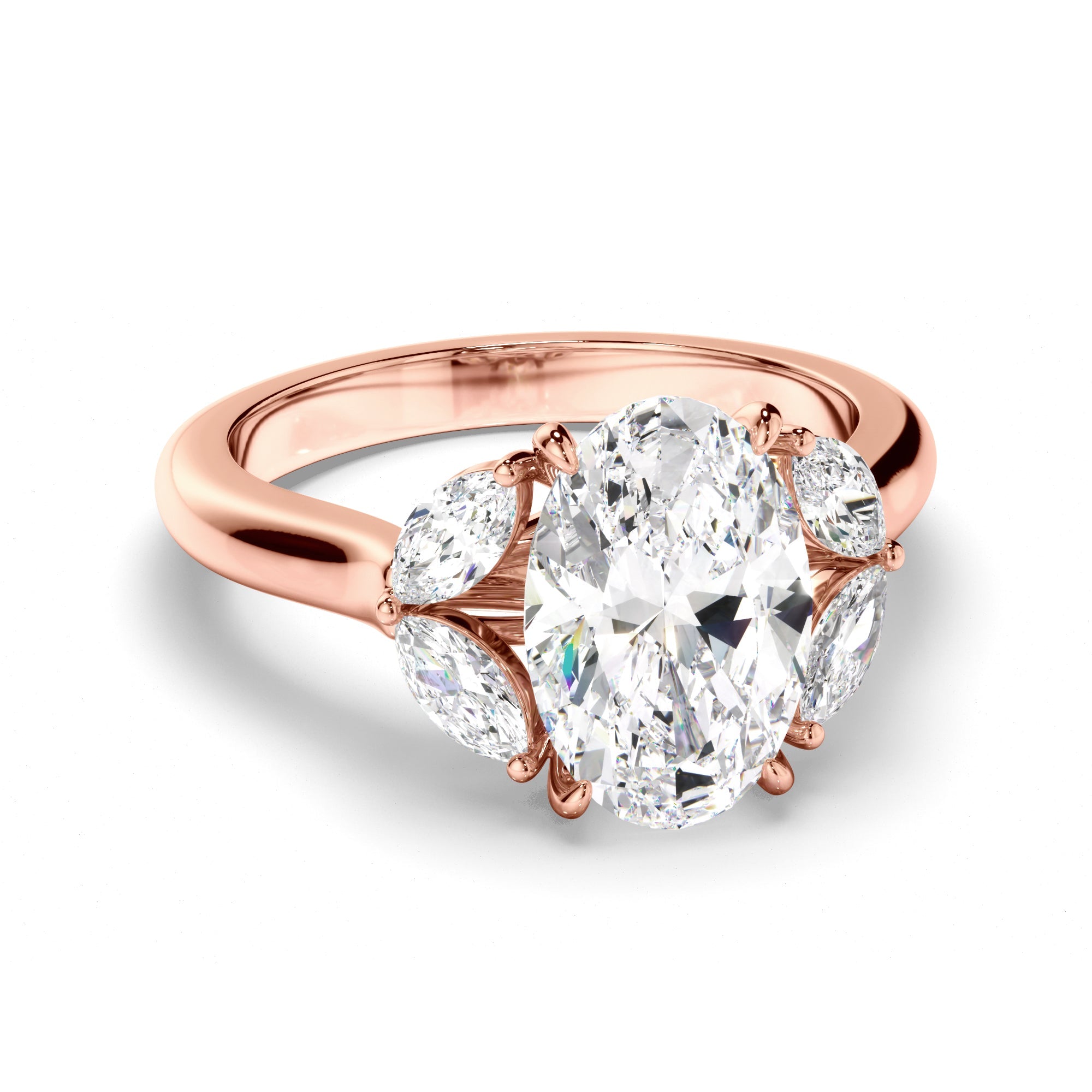 Oval Cut Diamond Engagement Ring with Marquise Sides