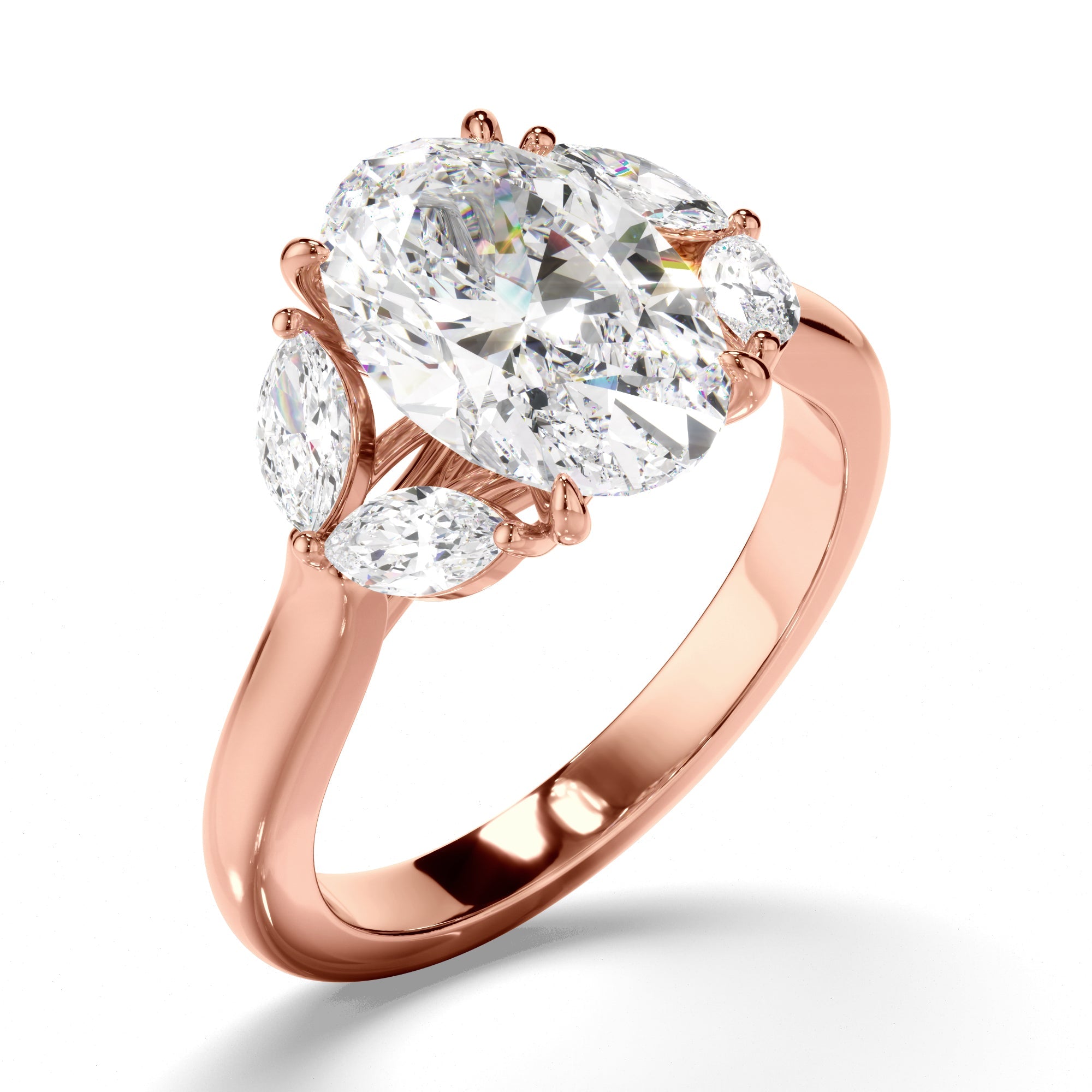 Oval Cut Diamond Engagement Ring with Marquise Sides