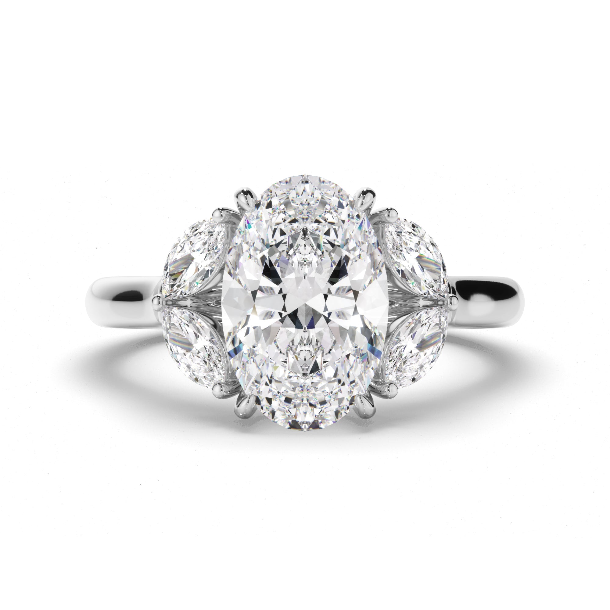 Oval Cut Diamond Engagement Ring with Marquise Sides