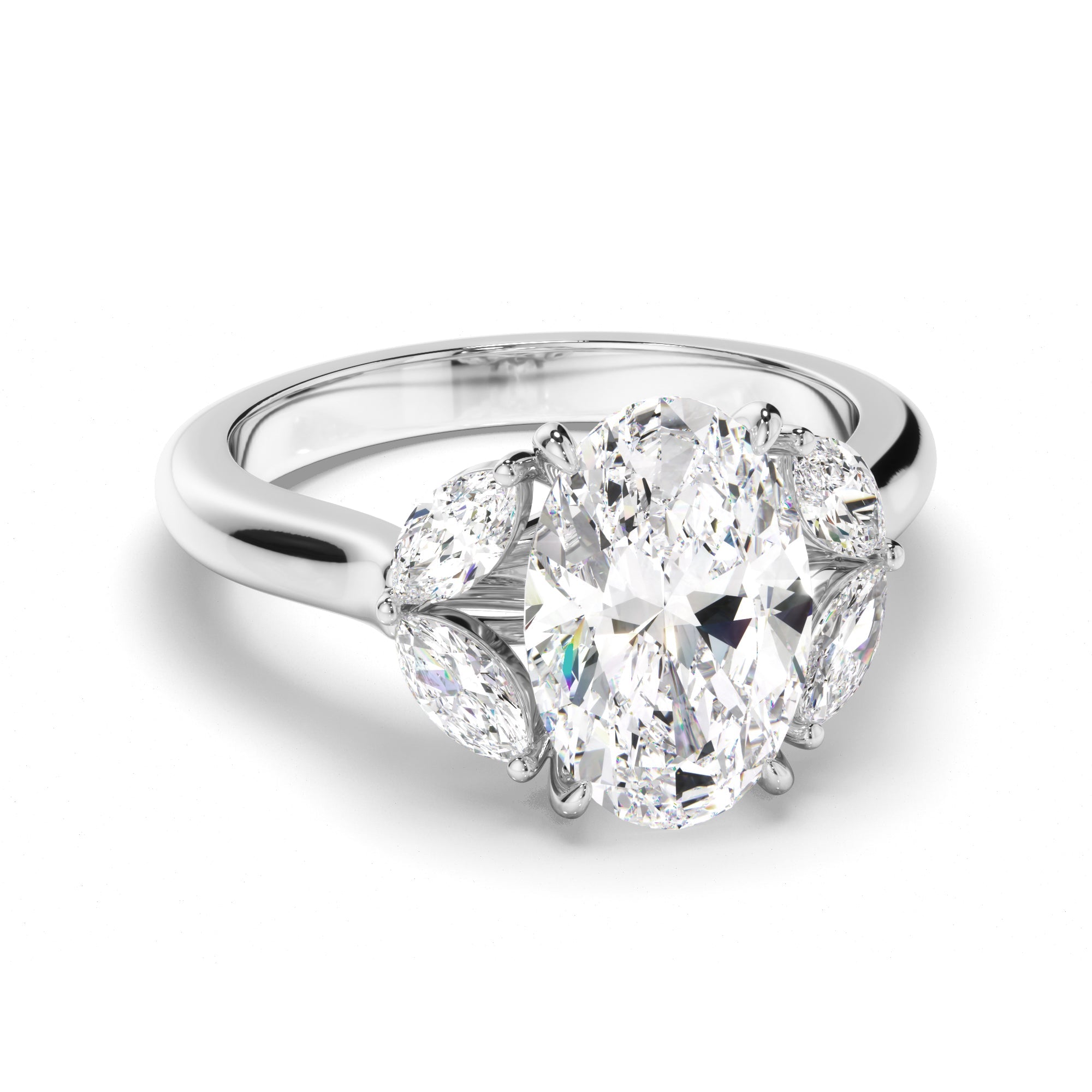 Oval Cut Diamond Engagement Ring with Marquise Sides