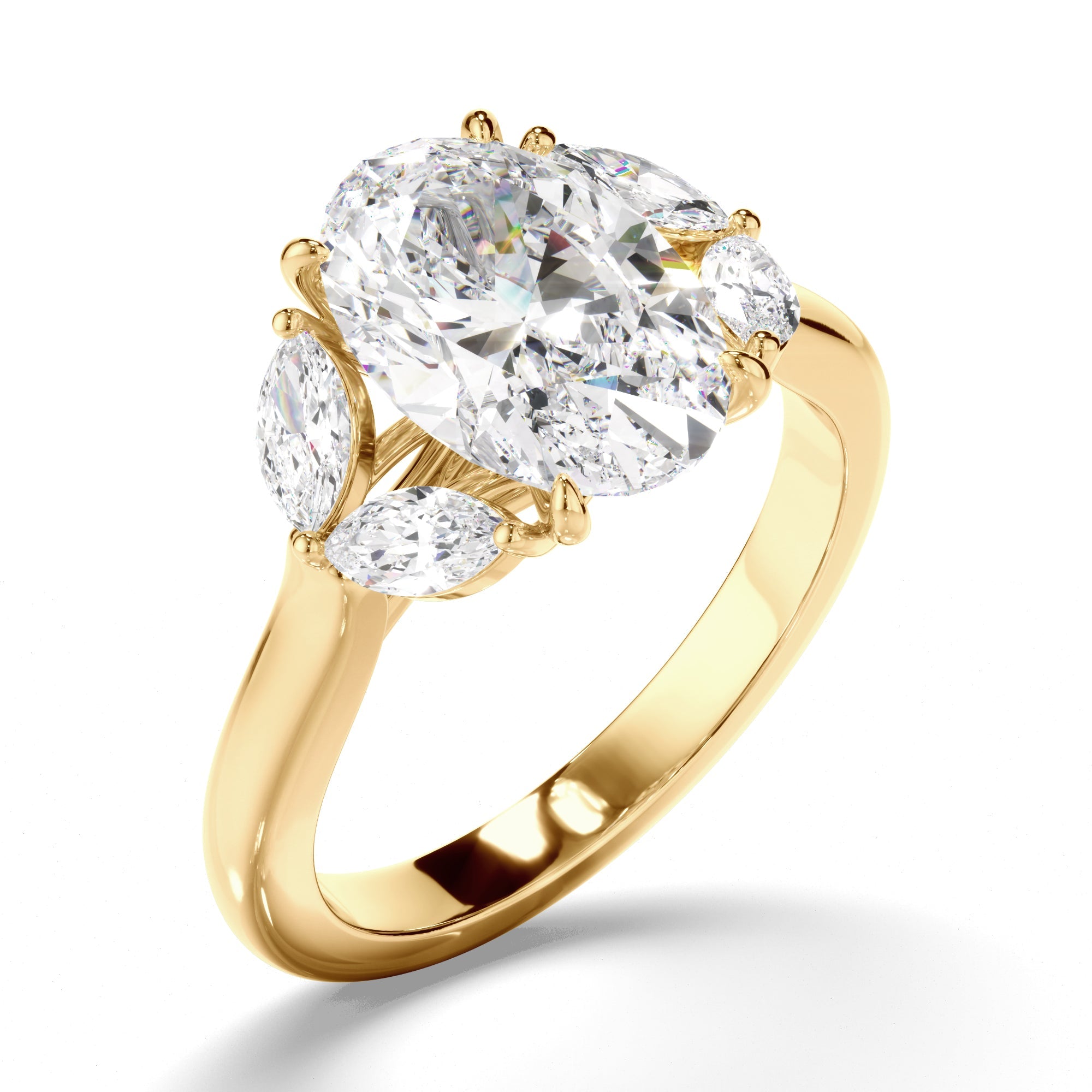 Oval Cut Diamond Engagement Ring with Marquise Sides