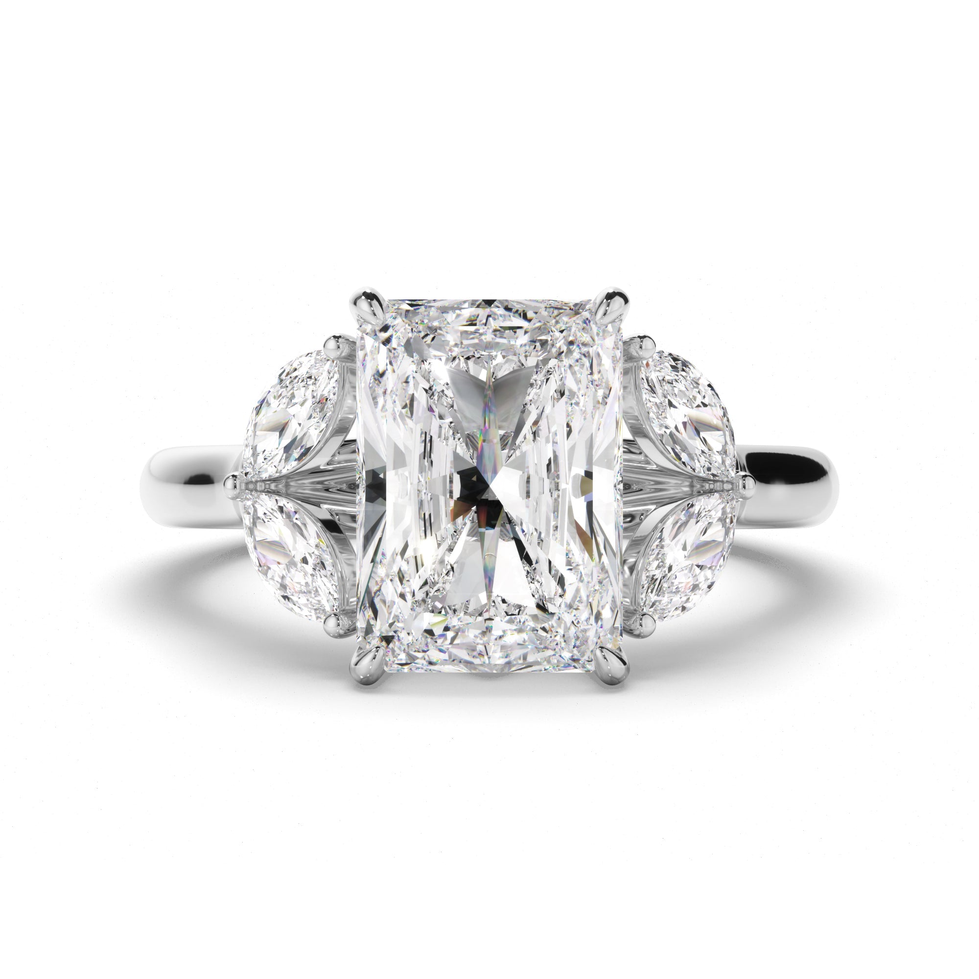 Radiant Cut Diamond Engagement Ring with Marquise Sides