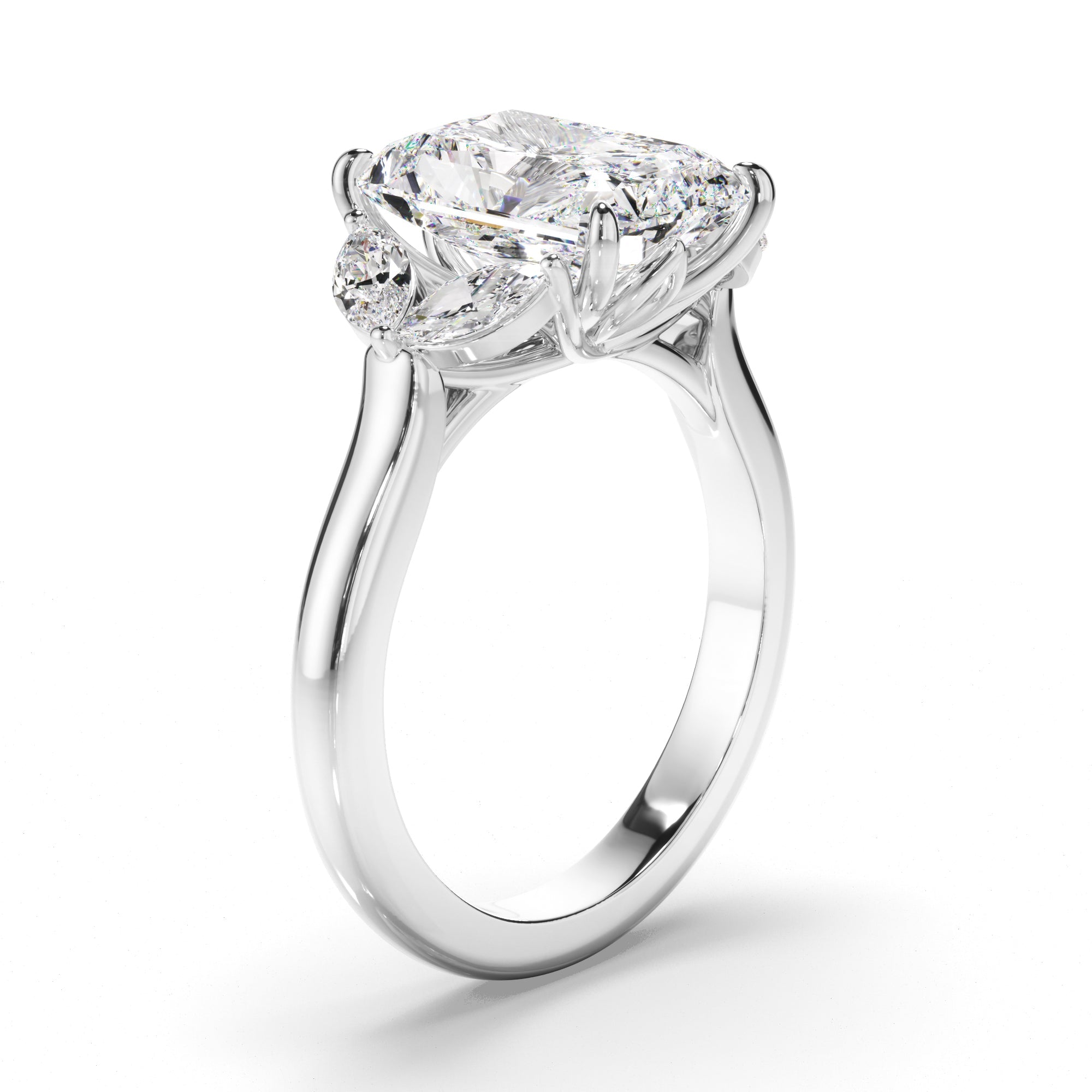 Radiant Cut Diamond Engagement Ring with Marquise Sides
