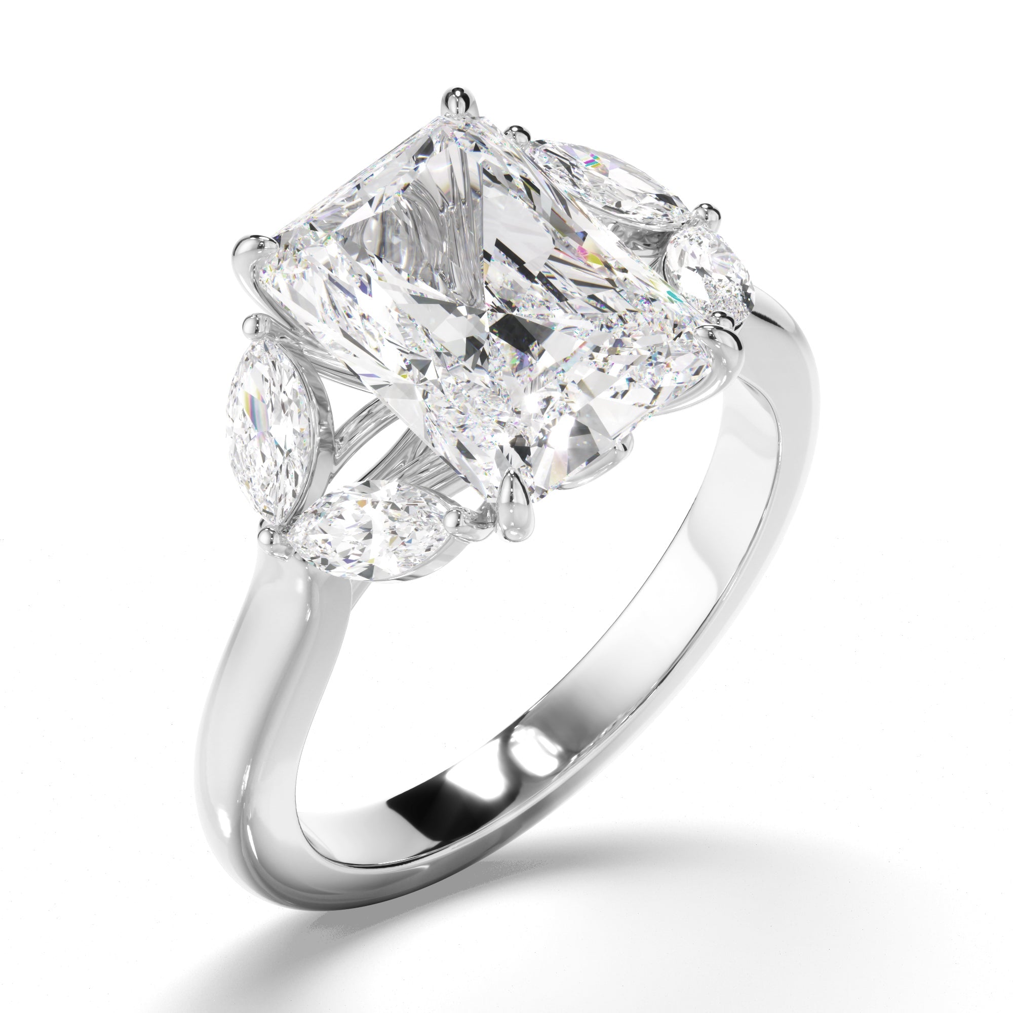 Radiant Cut Diamond Engagement Ring with Marquise Sides