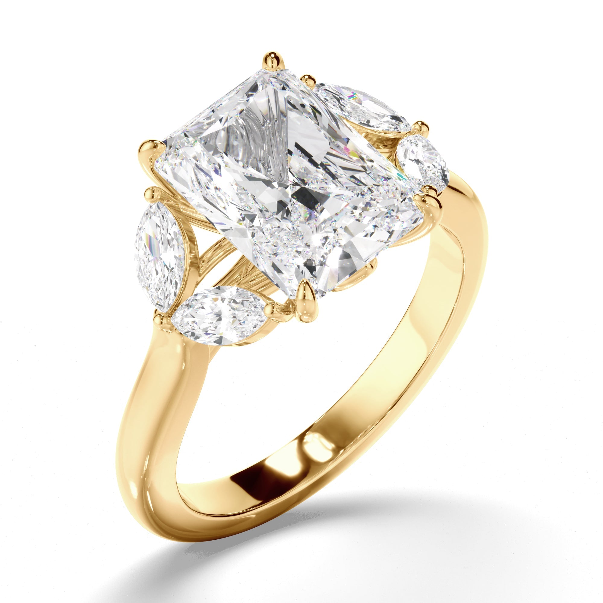 Radiant Cut Diamond Engagement Ring with Marquise Sides