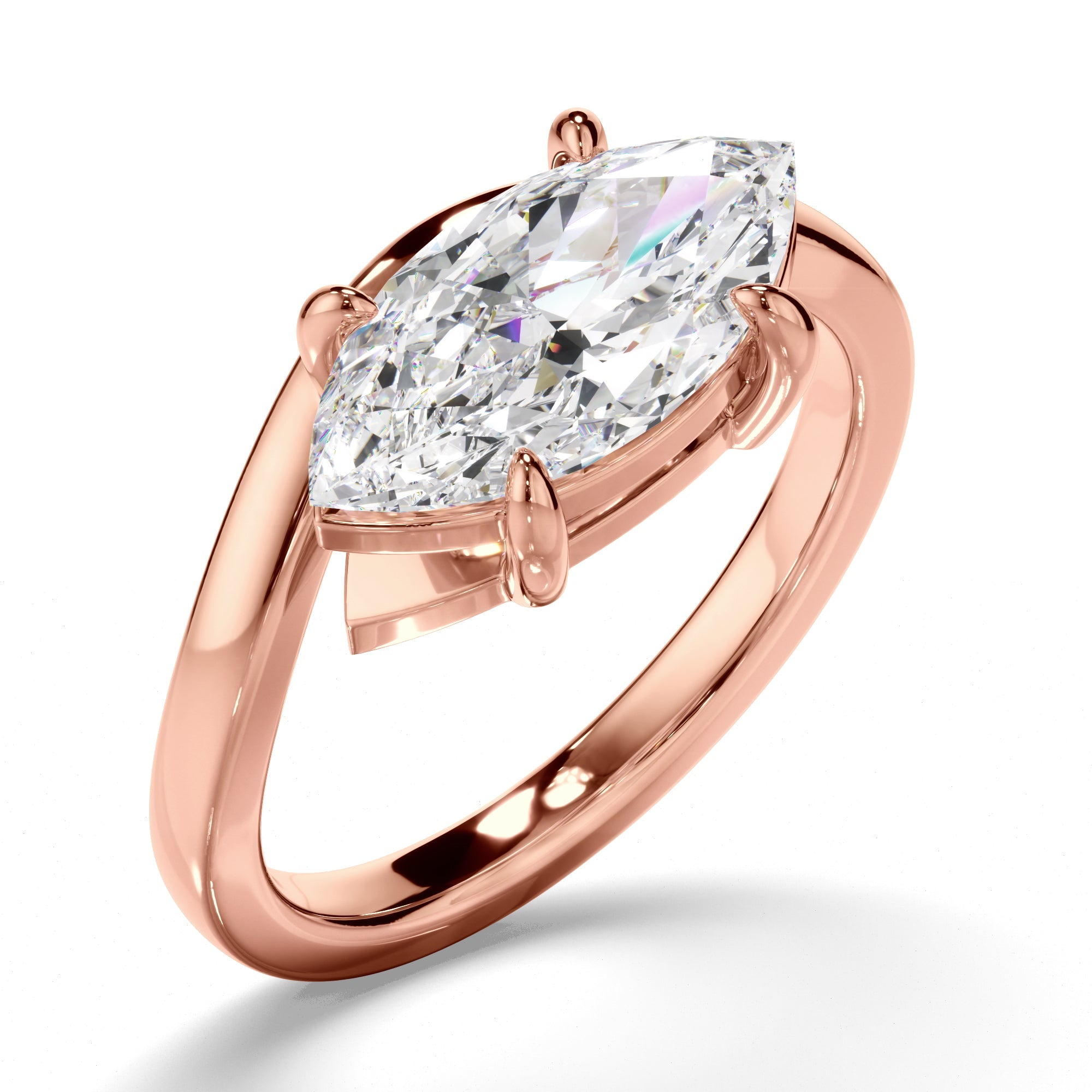 Marquise Cut Diamond Wave Set Engagement Ring
