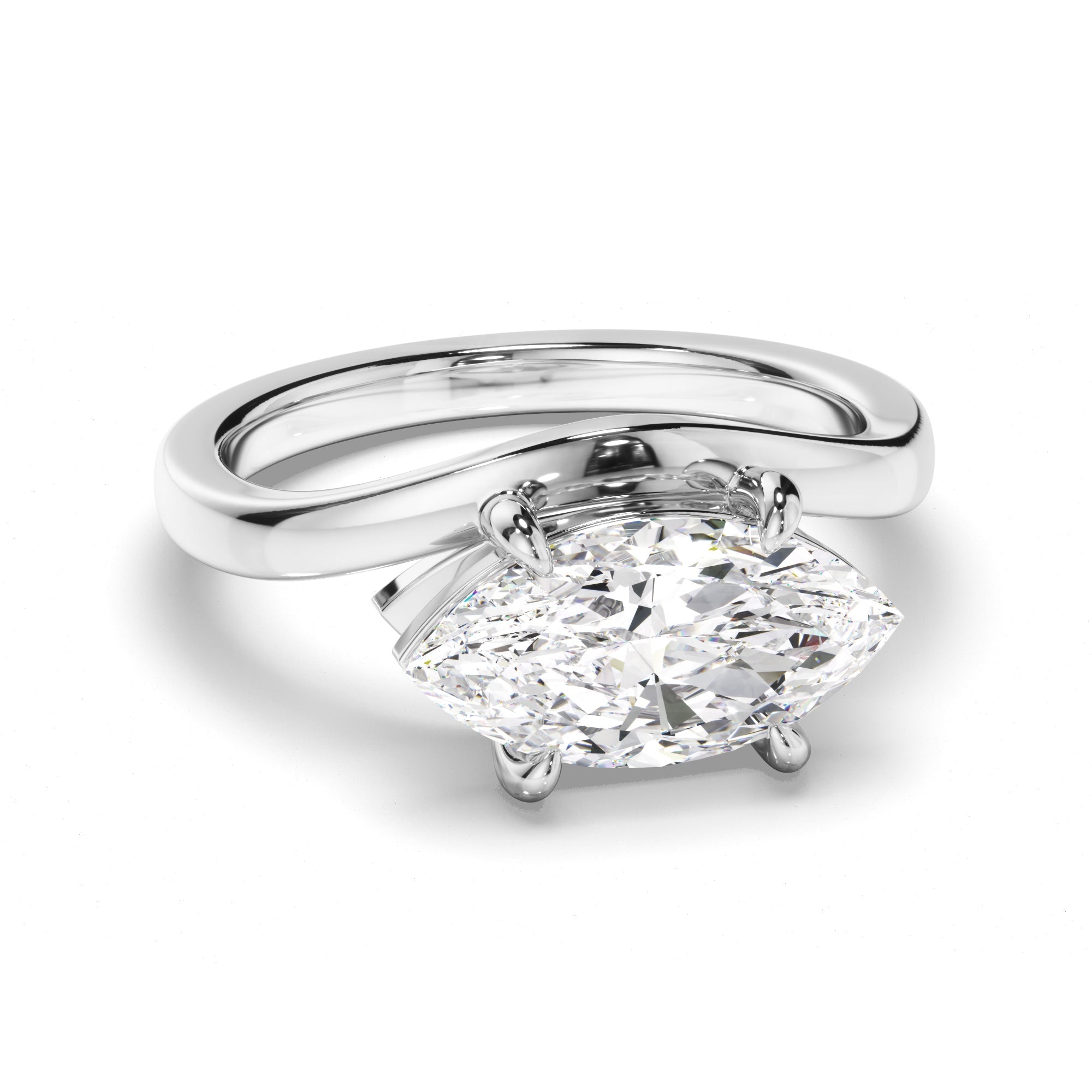 Marquise Cut Diamond Wave Set Engagement Ring