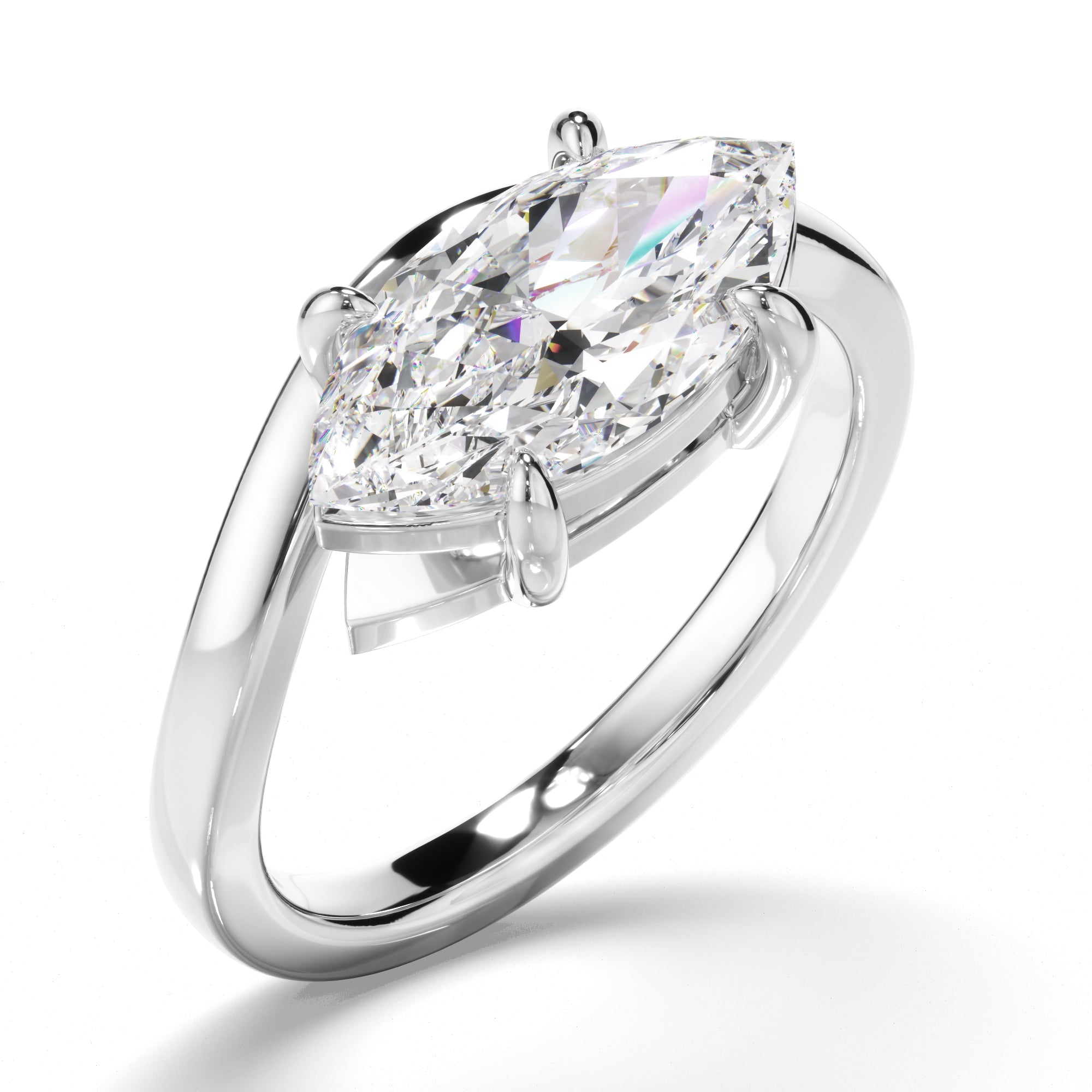 Marquise Cut Diamond Wave Set Engagement Ring