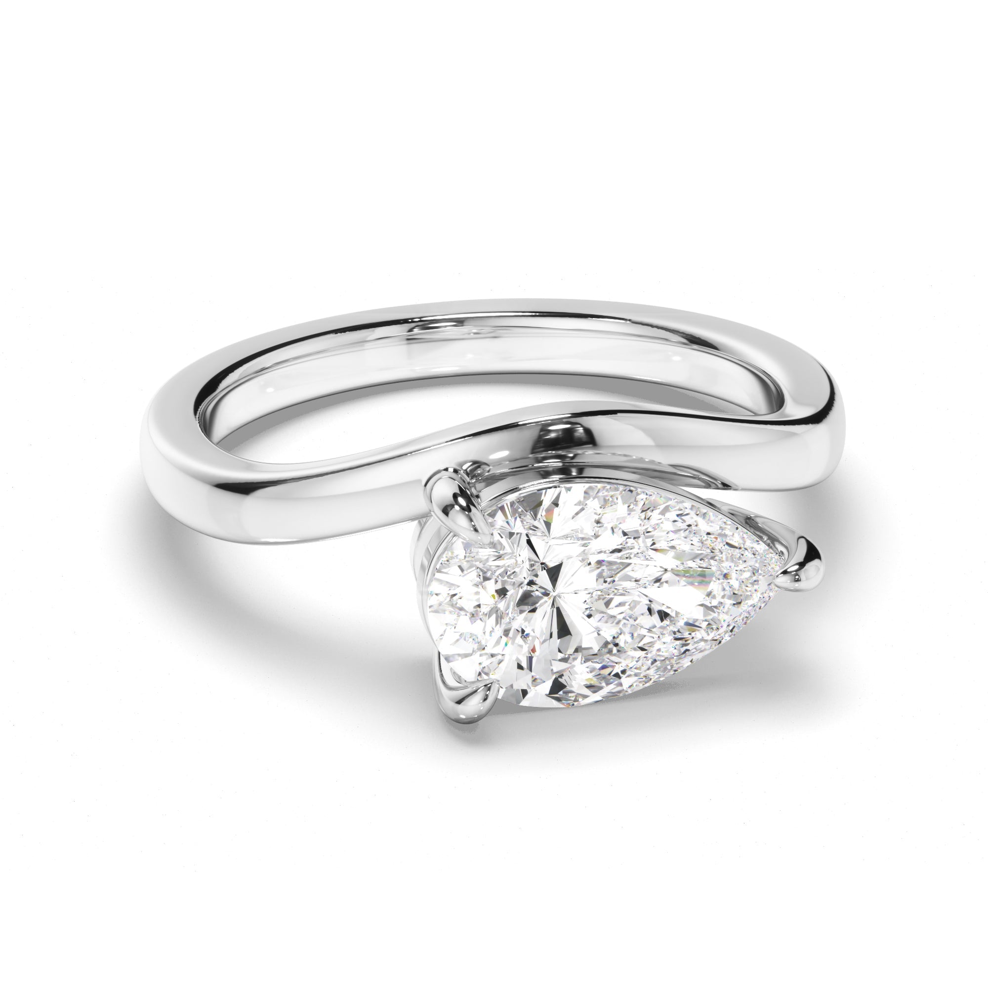 Pear Cut Diamond Wave Set Engagement Ring
