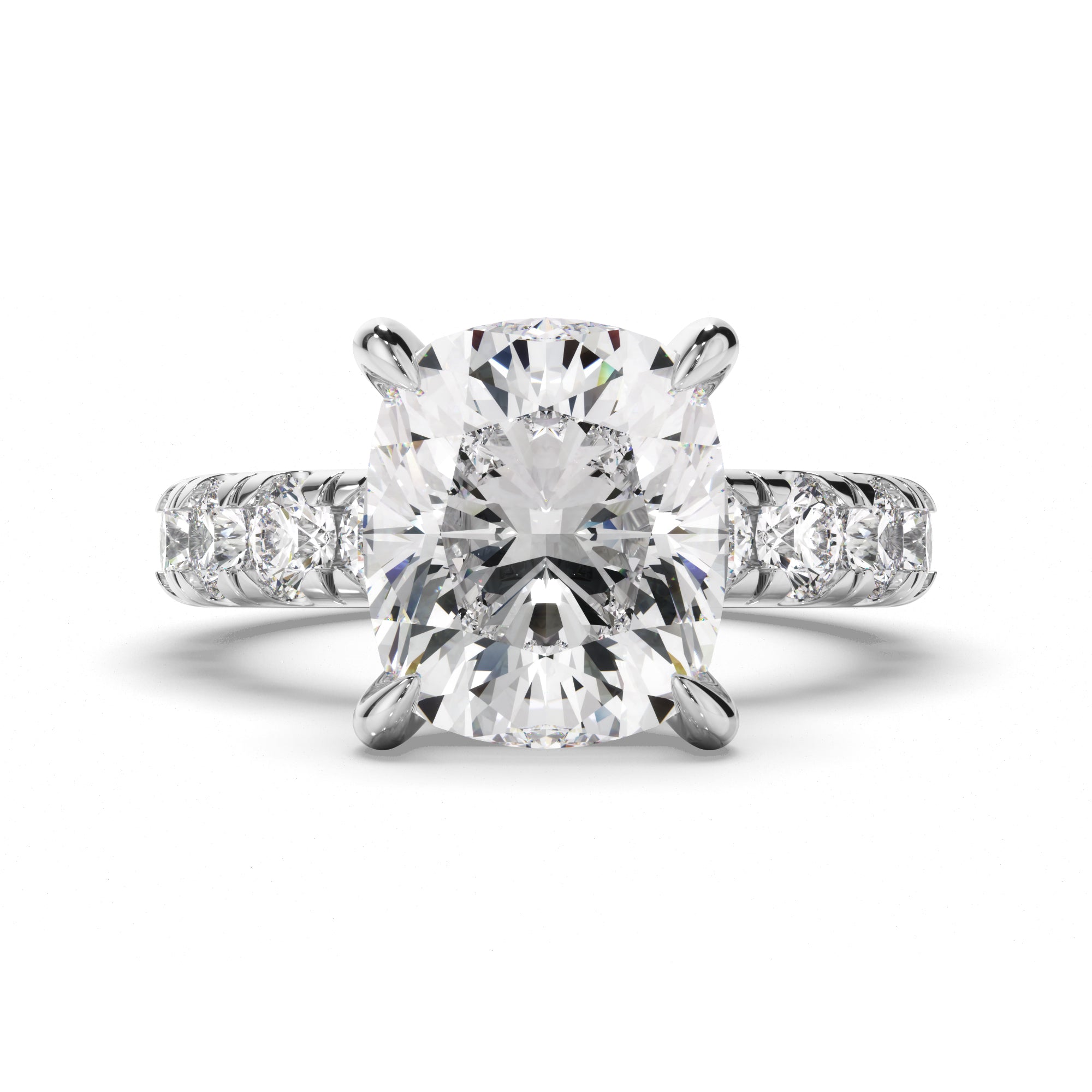 Cushion Cut Diamond Engagement Ring with Diamond Sides