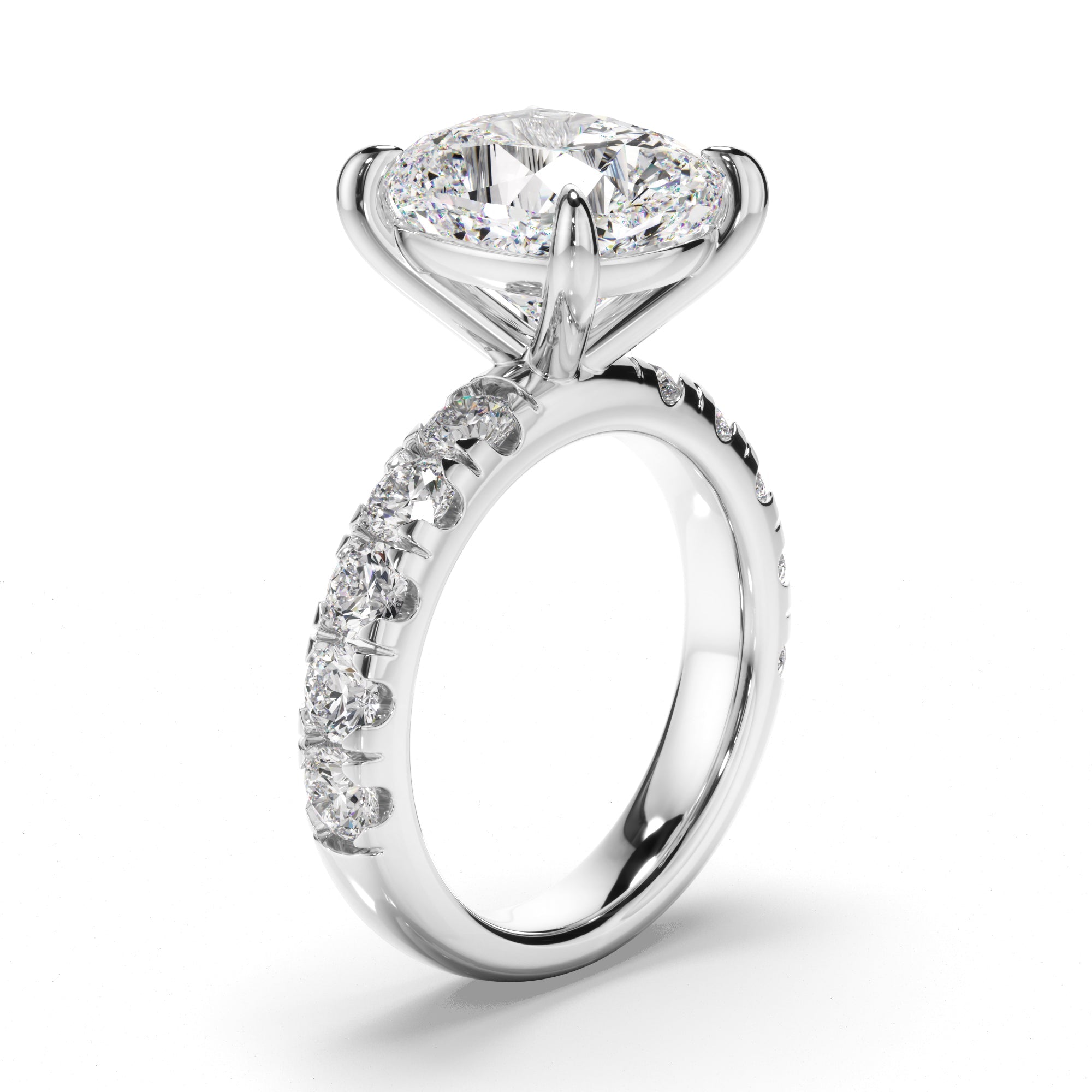 Cushion Cut Diamond Engagement Ring with Diamond Sides