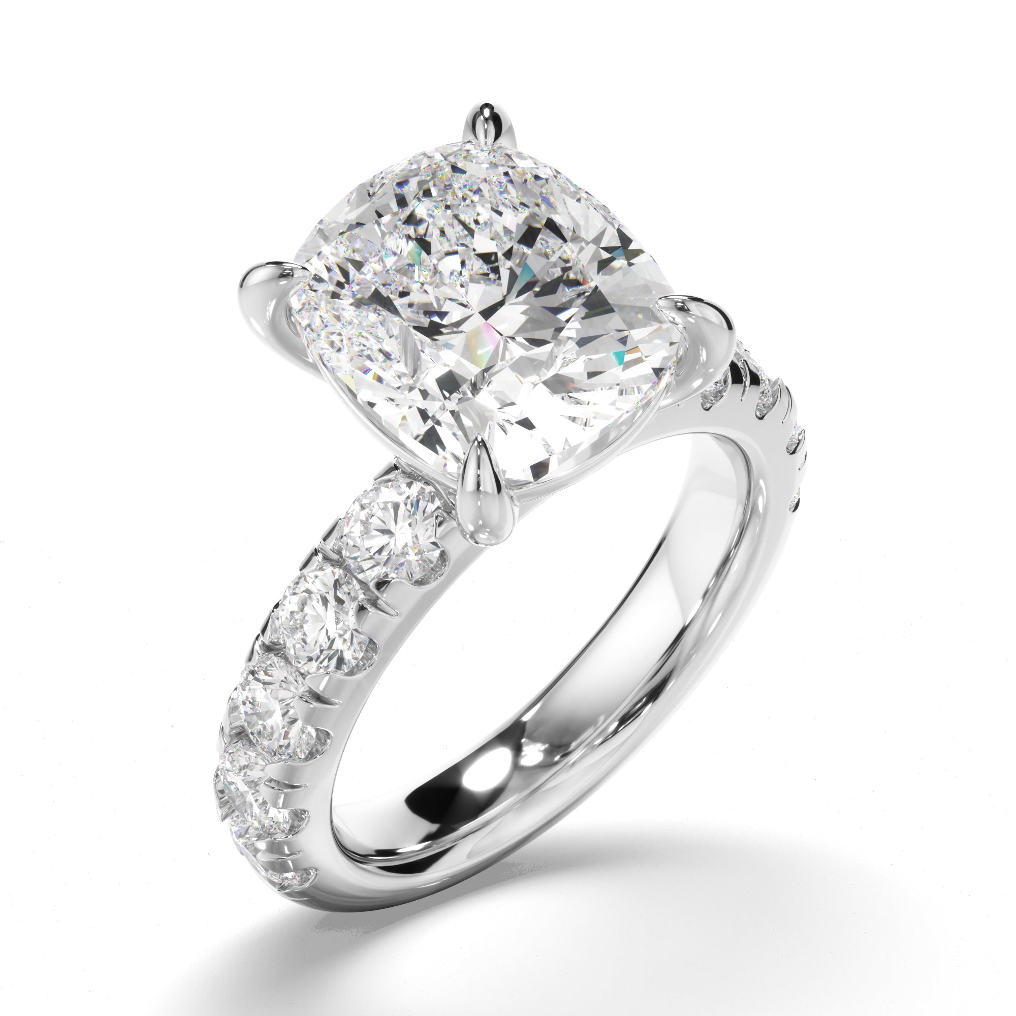 Cushion Cut Diamond Engagement Ring with Diamond Sides