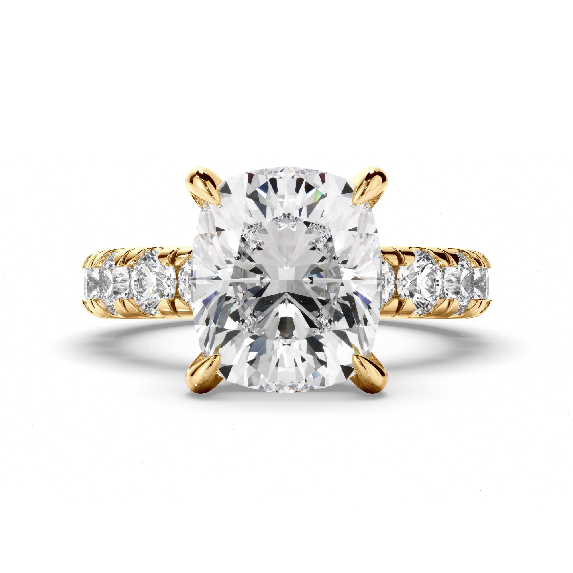 Cushion Cut Diamond Engagement Ring with Diamond Sides