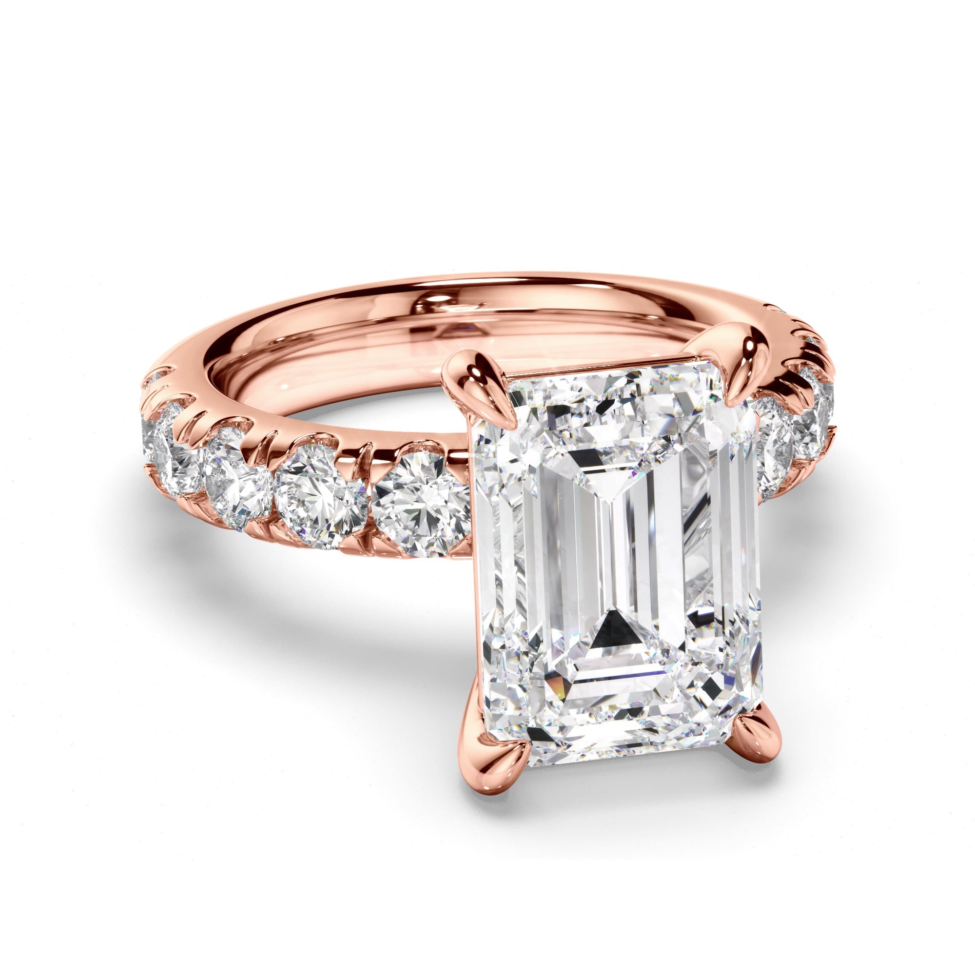 Emerald Cut Diamond Engagement Ring with Diamond Sides