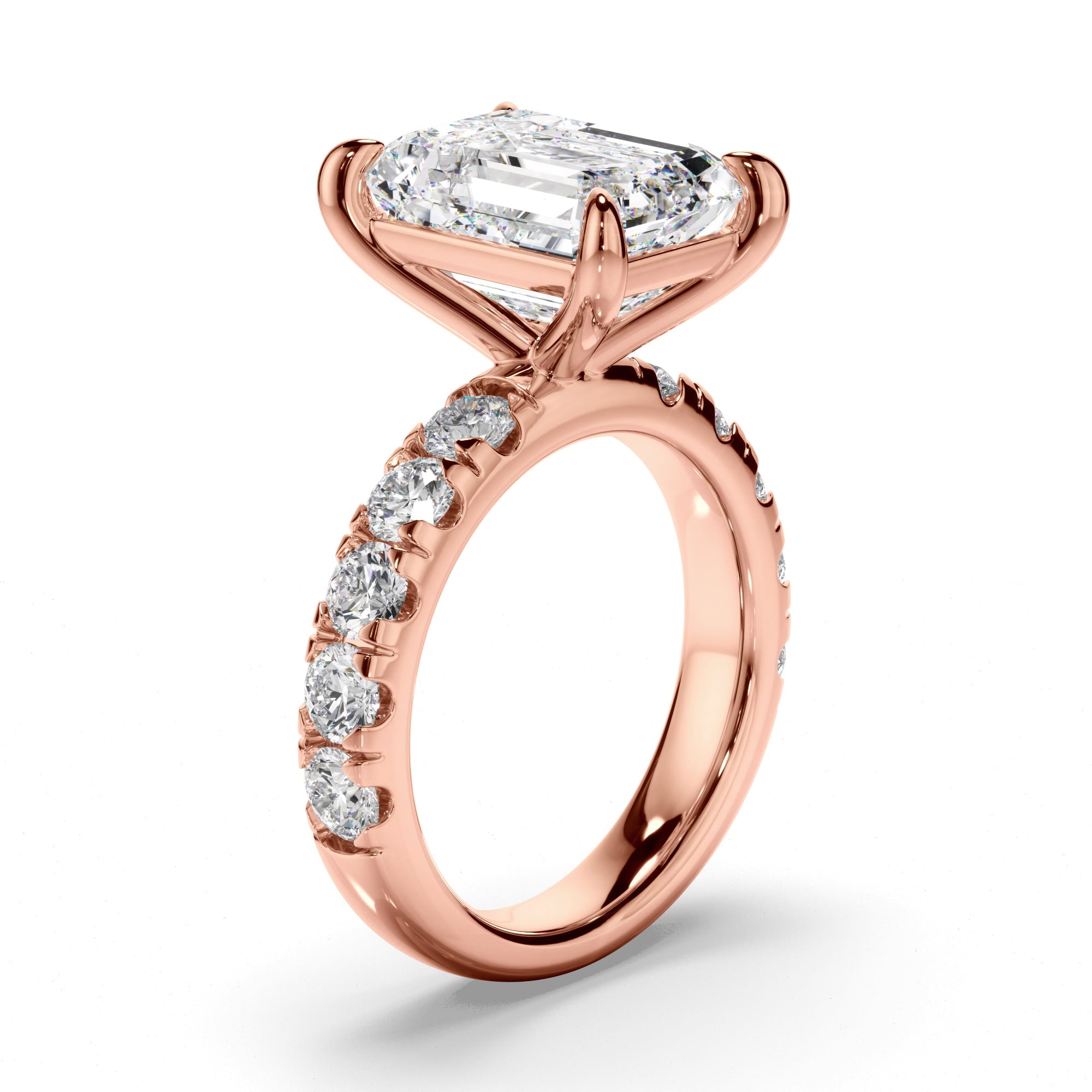 Emerald Cut Diamond Engagement Ring with Diamond Sides