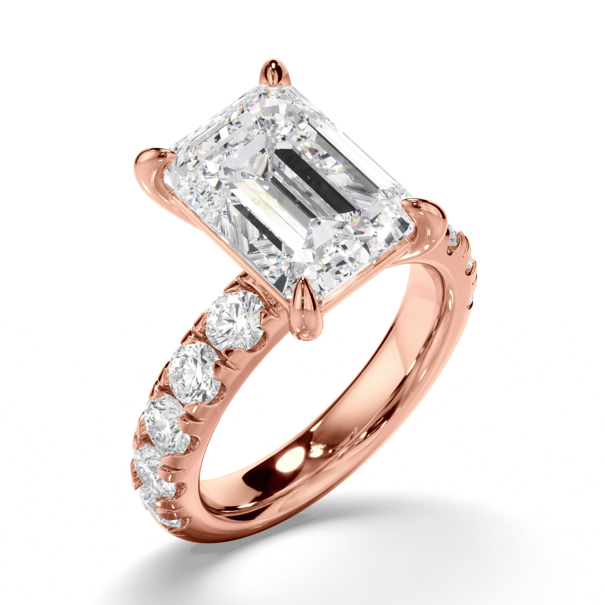 Emerald Cut Diamond Engagement Ring with Diamond Sides