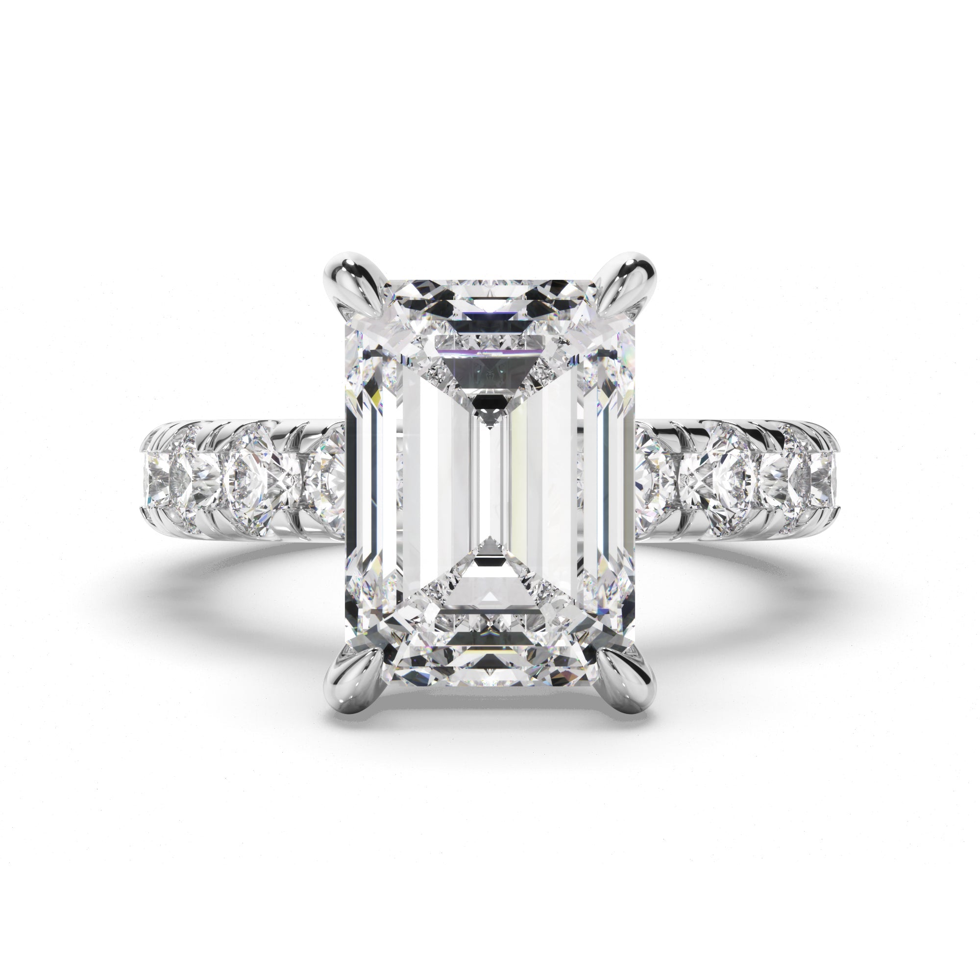 Emerald Cut Diamond Engagement Ring with Diamond Sides