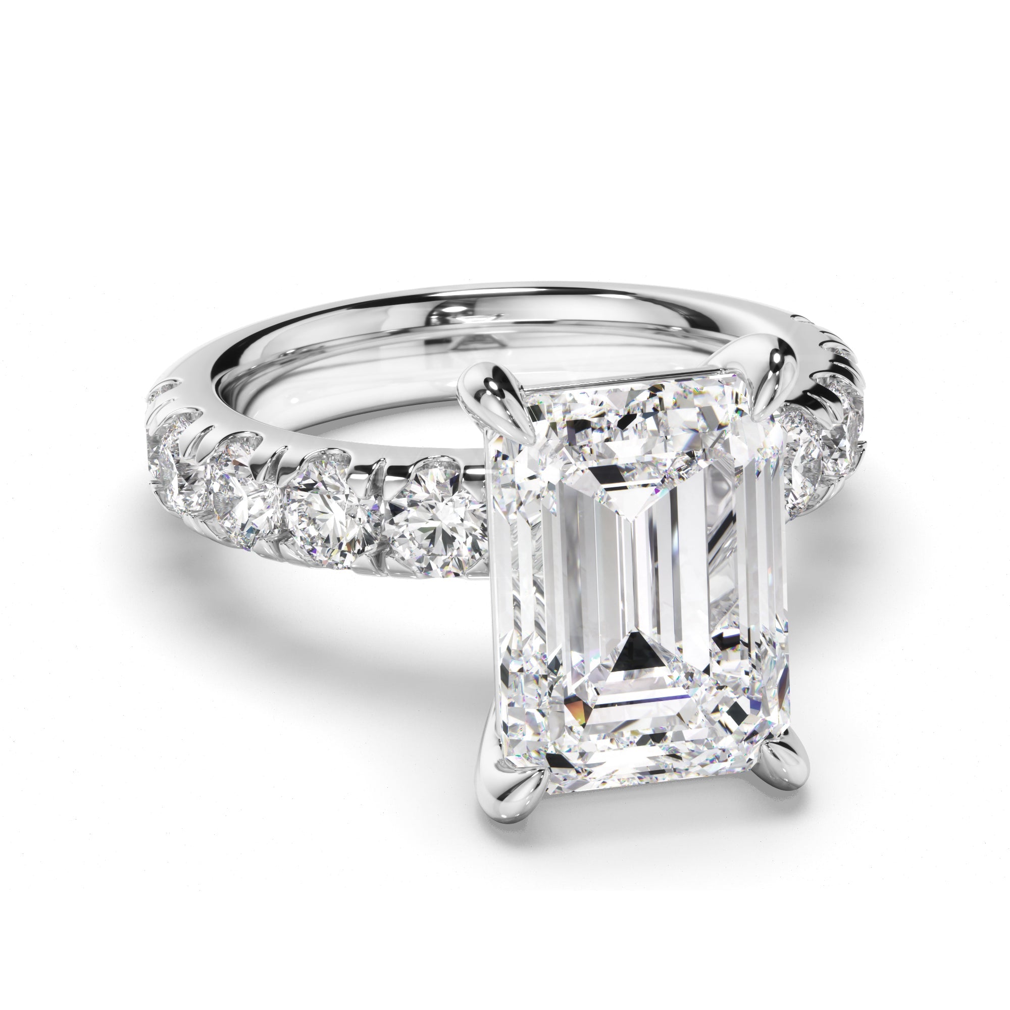 Emerald Cut Diamond Engagement Ring with Diamond Sides