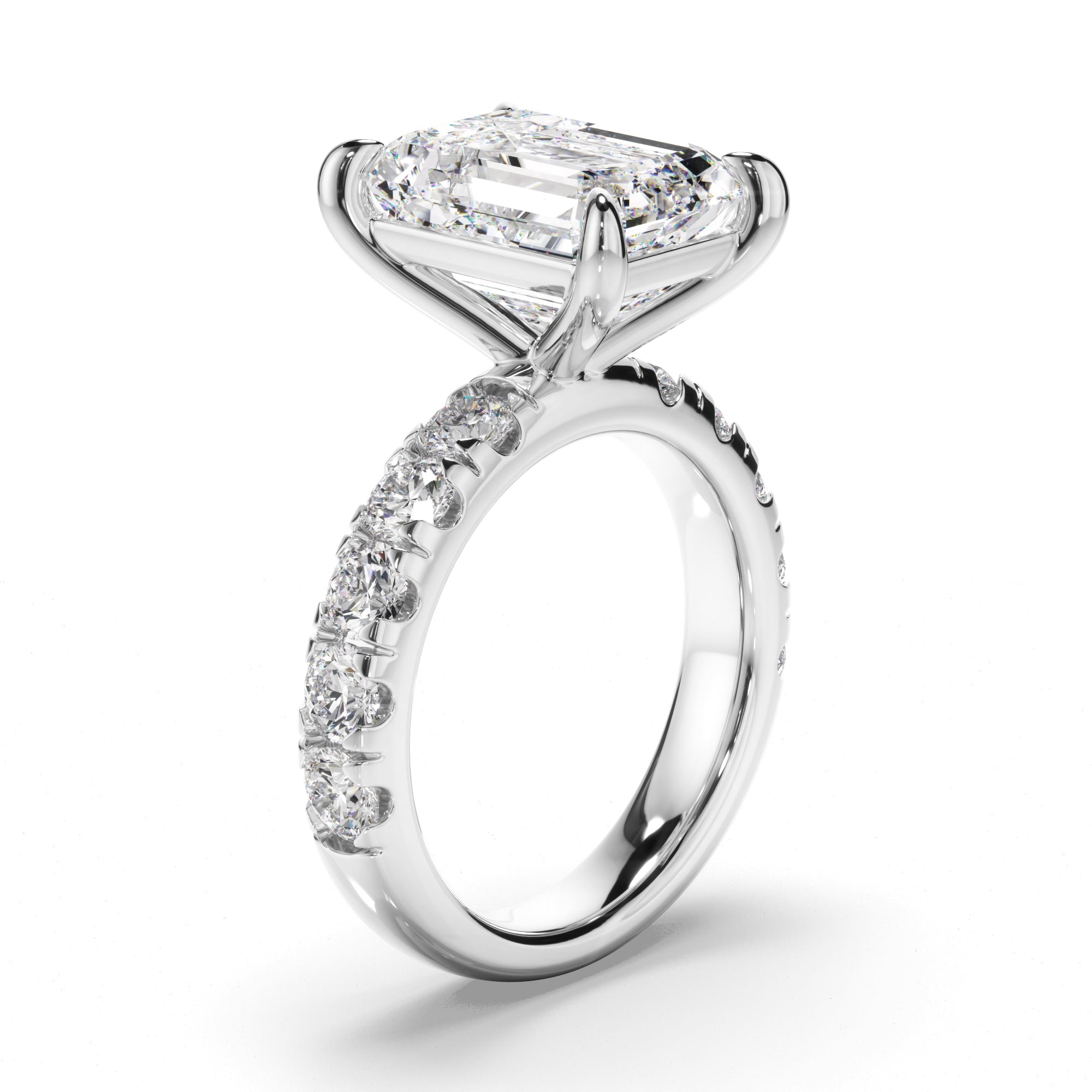 Emerald Cut Diamond Engagement Ring with Diamond Sides