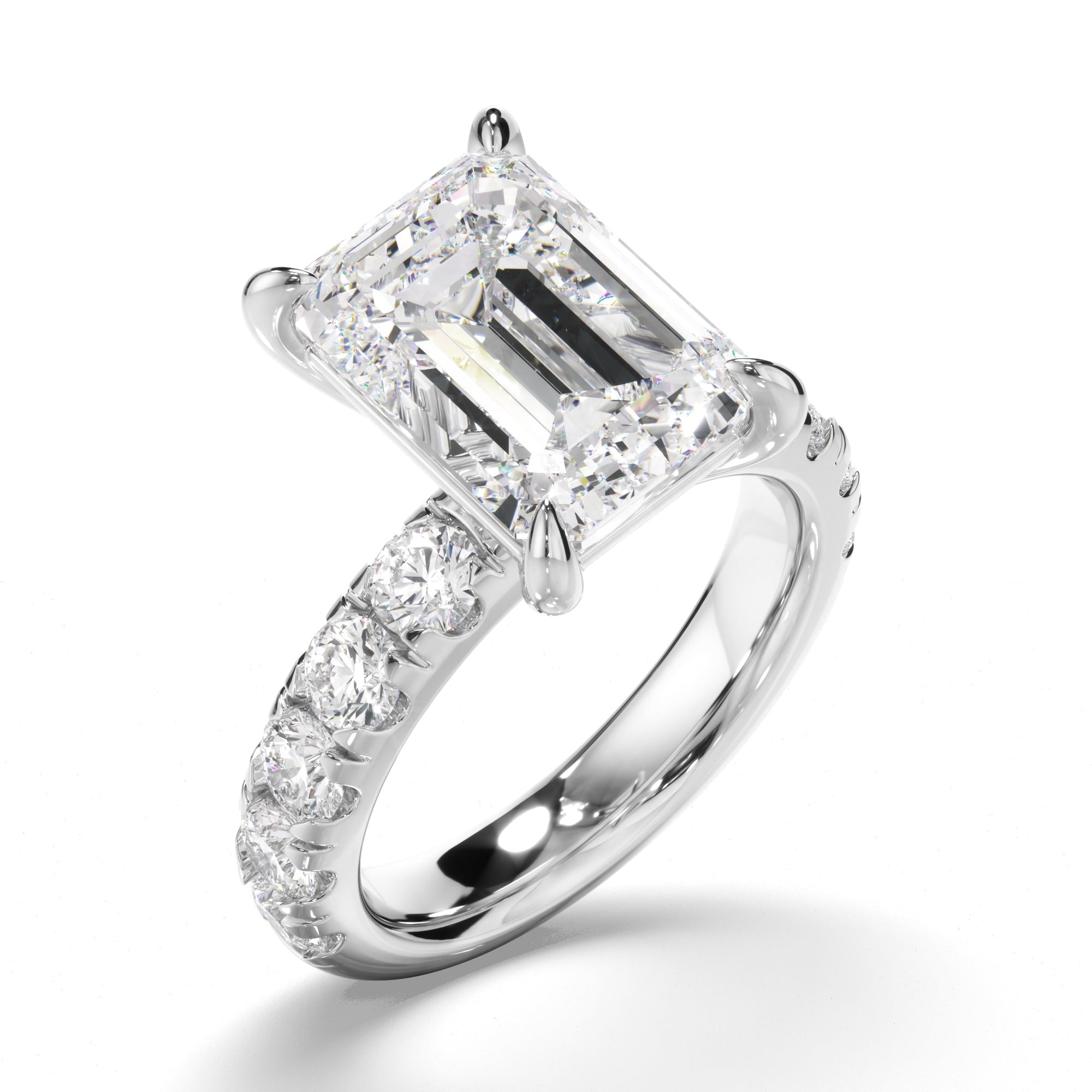 Emerald Cut Diamond Engagement Ring with Diamond Sides