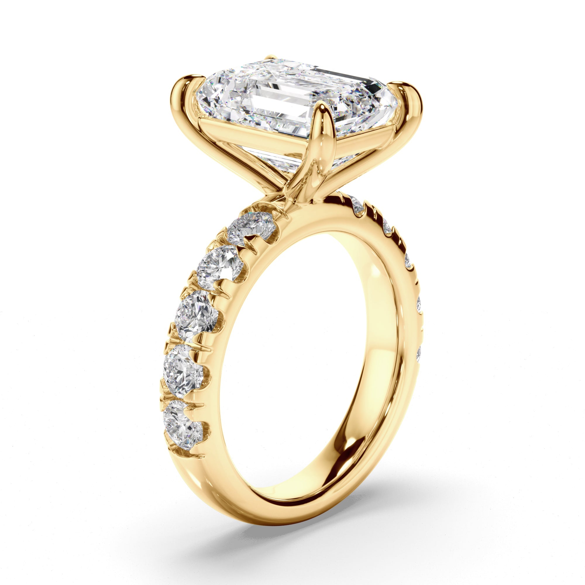 Emerald Cut Diamond Engagement Ring with Diamond Sides