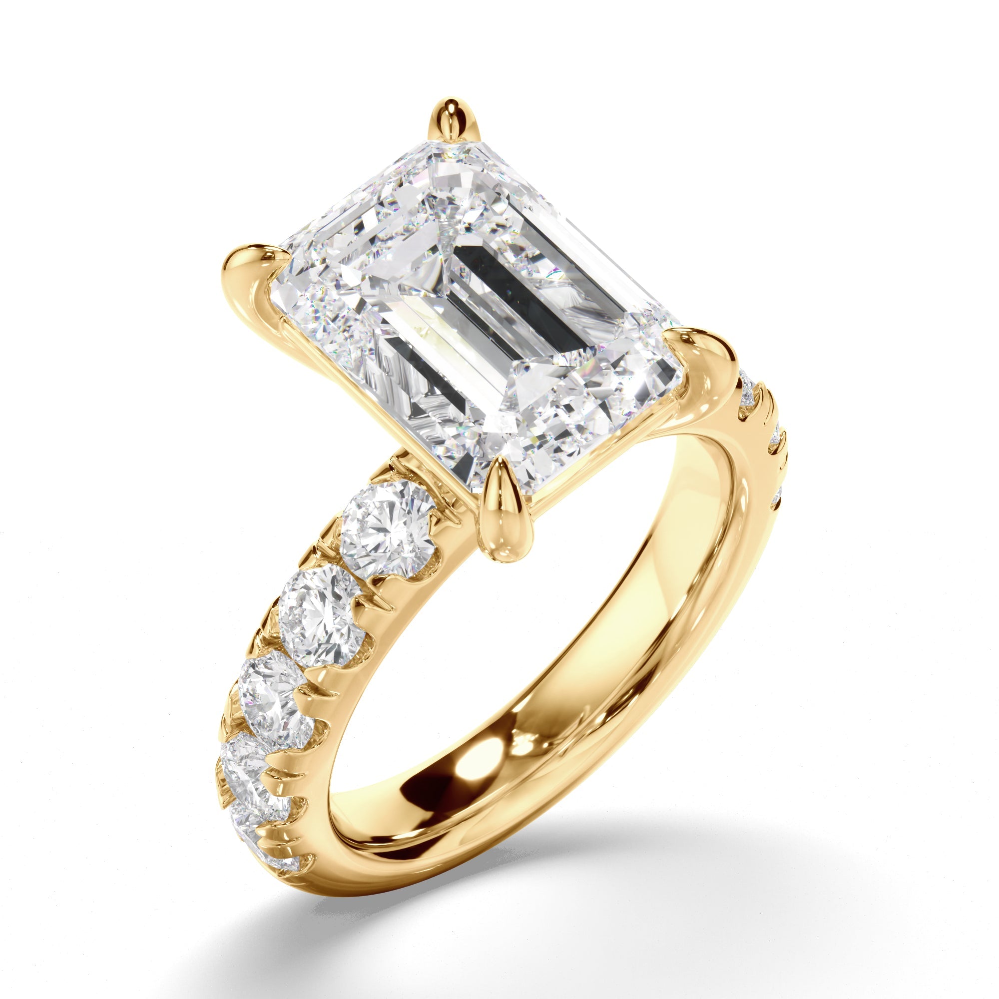 Emerald Cut Diamond Engagement Ring with Diamond Sides