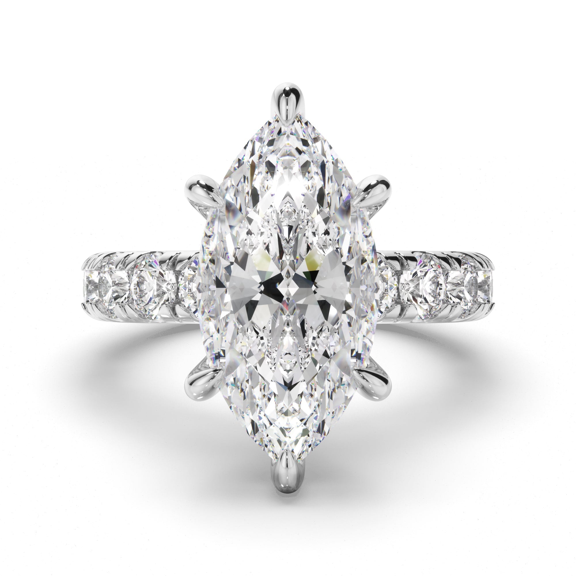 Marquise Cut Diamond Engagement Ring with Diamond Sides