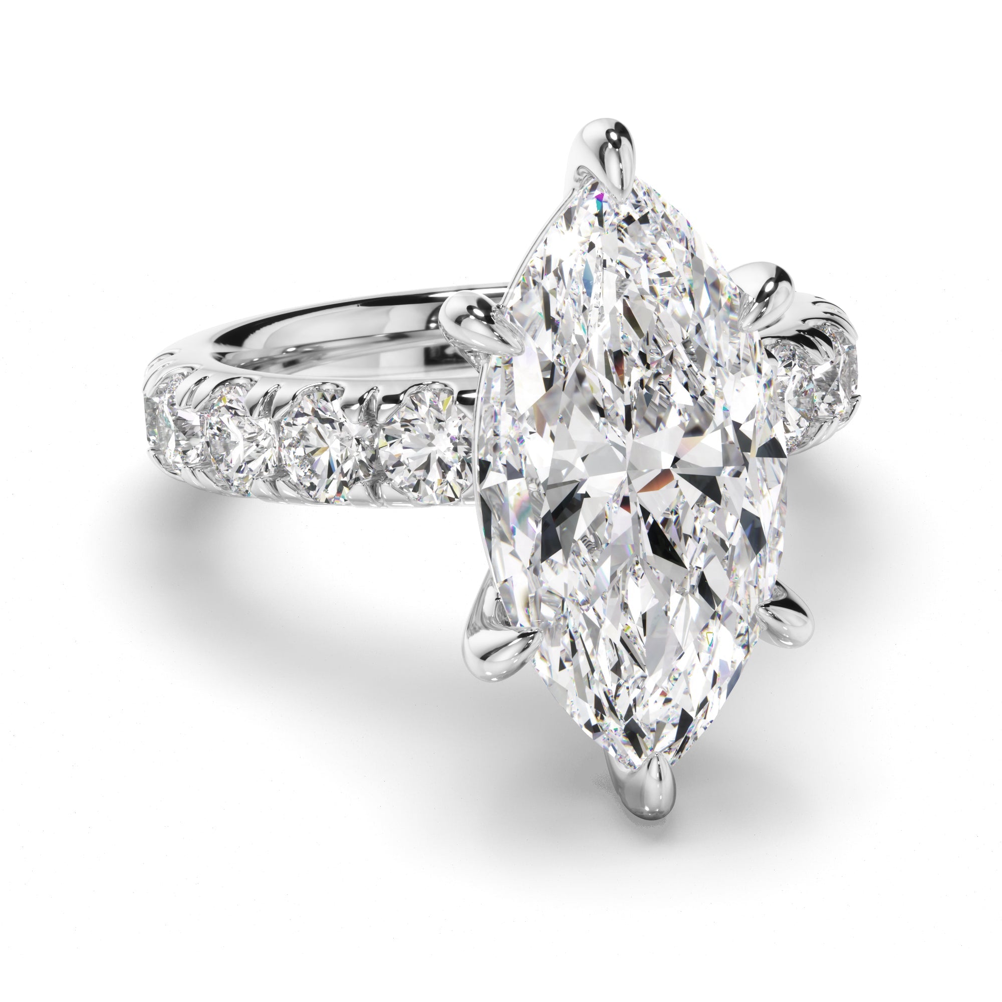 Marquise Cut Diamond Engagement Ring with Diamond Sides