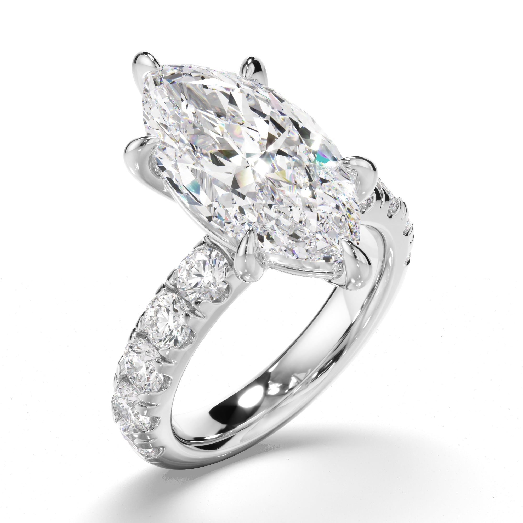 Marquise Cut Diamond Engagement Ring with Diamond Sides
