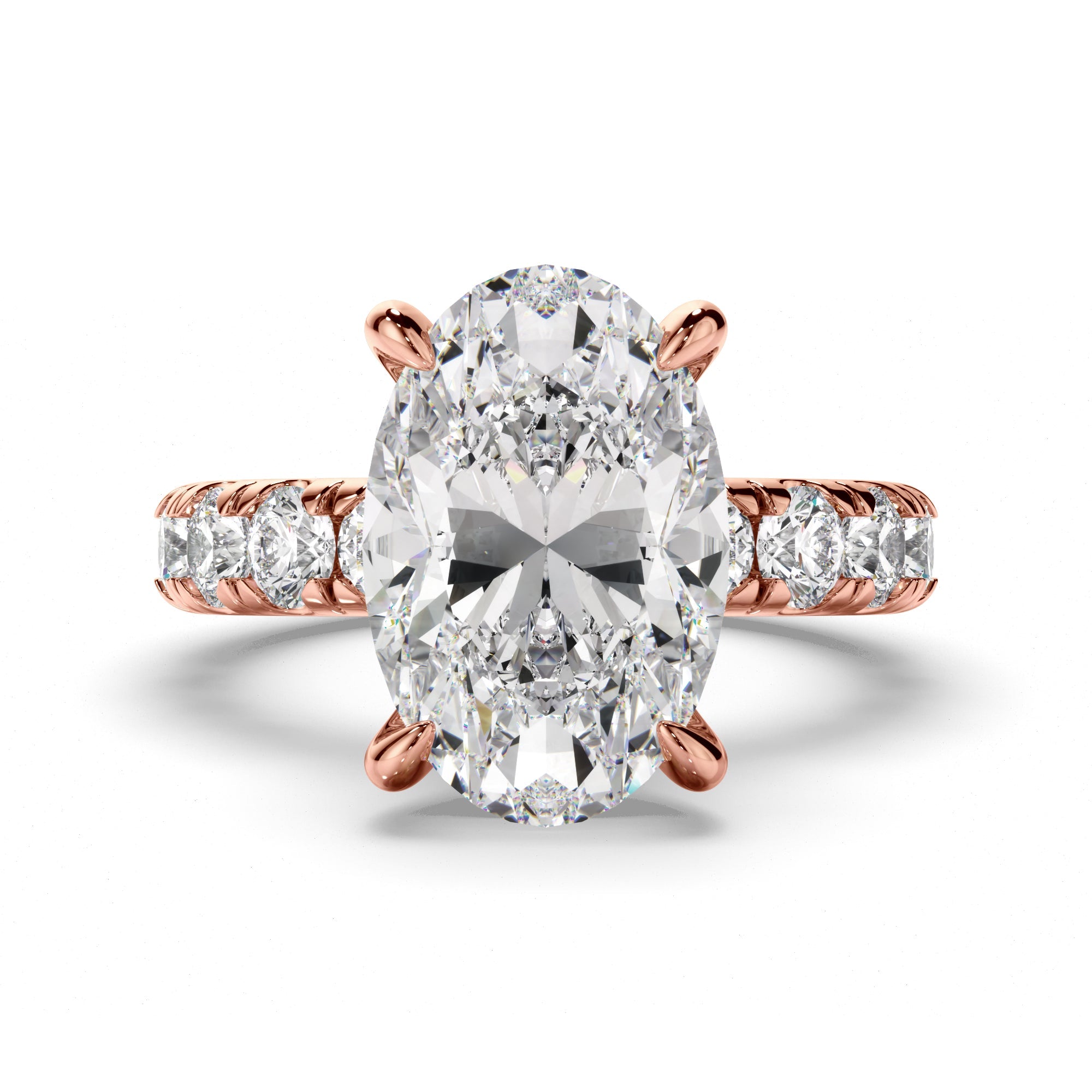 Oval Cut Diamond Engagement Ring with Diamond Sides