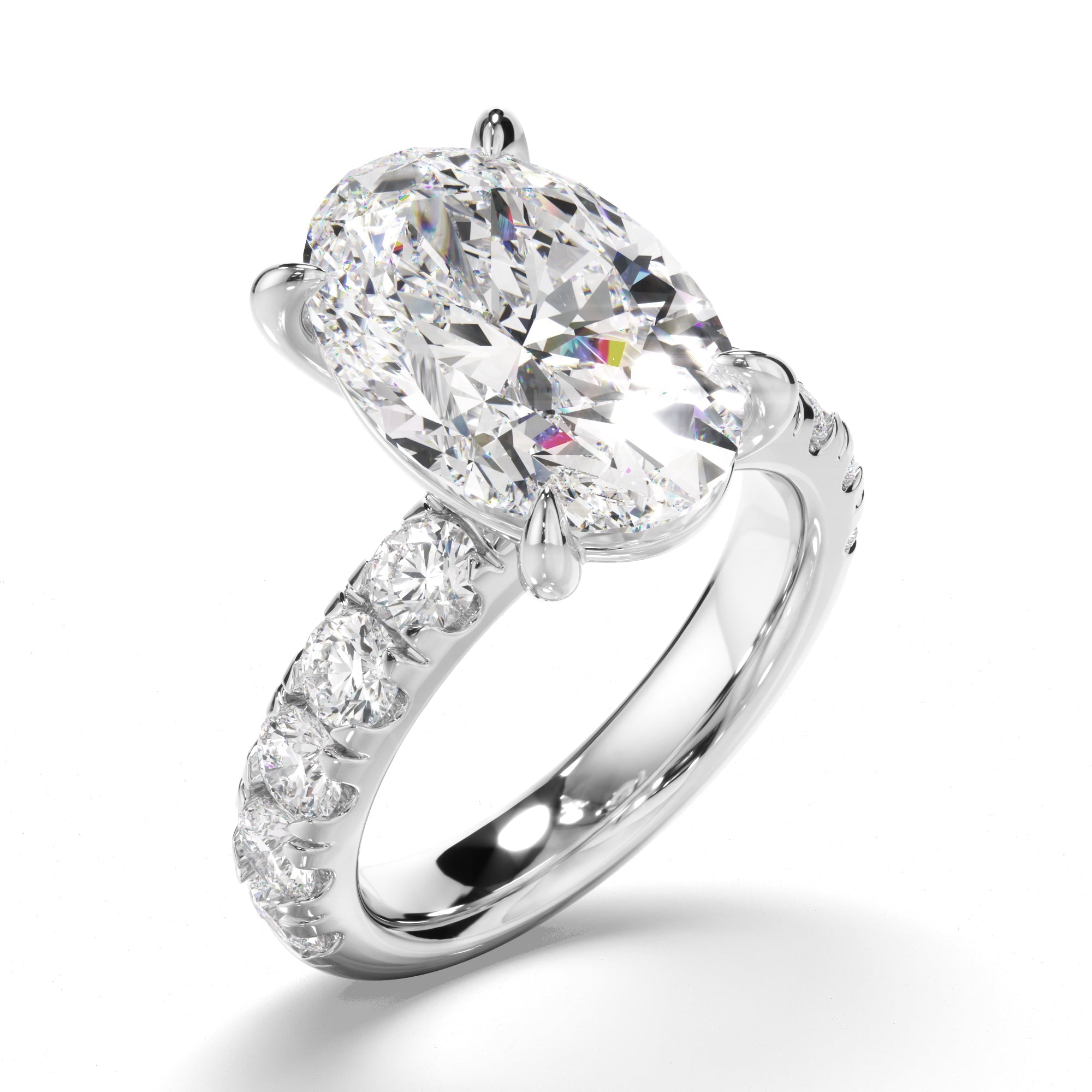 Oval Cut Diamond Engagement Ring with Diamond Sides