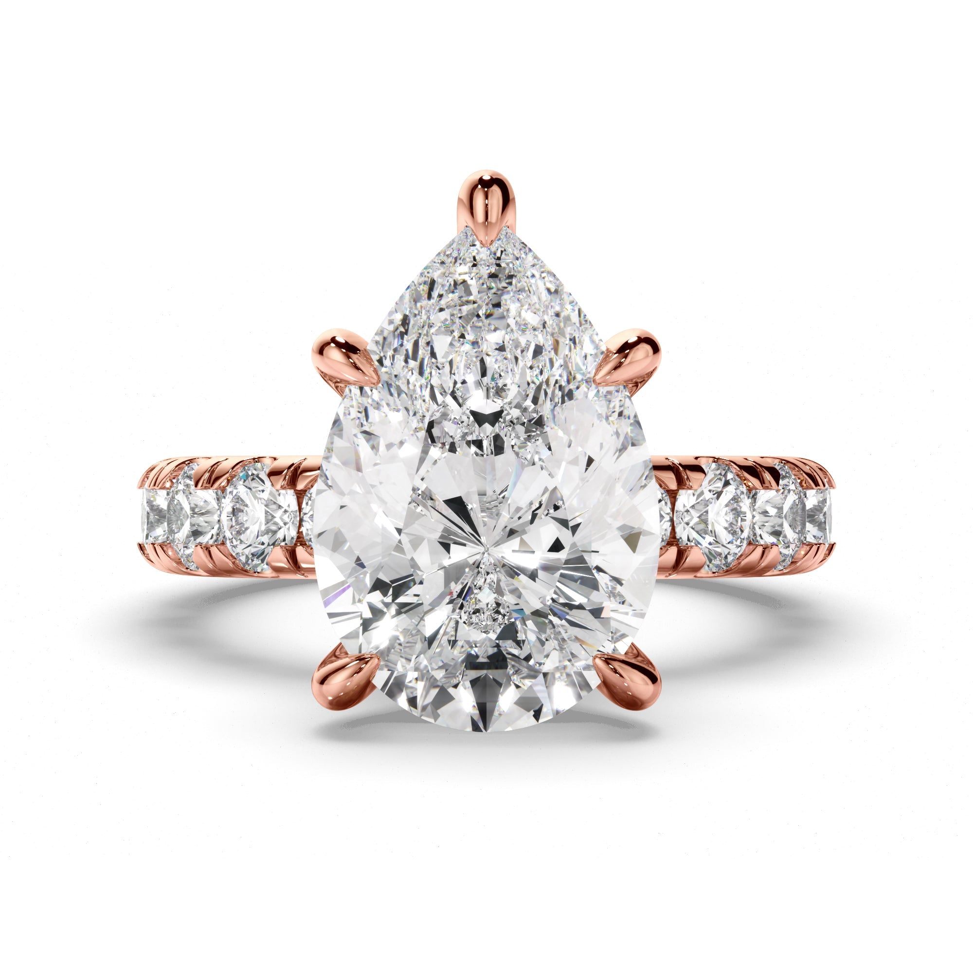 Pear Cut Diamond Engagement Ring with Diamond Sides