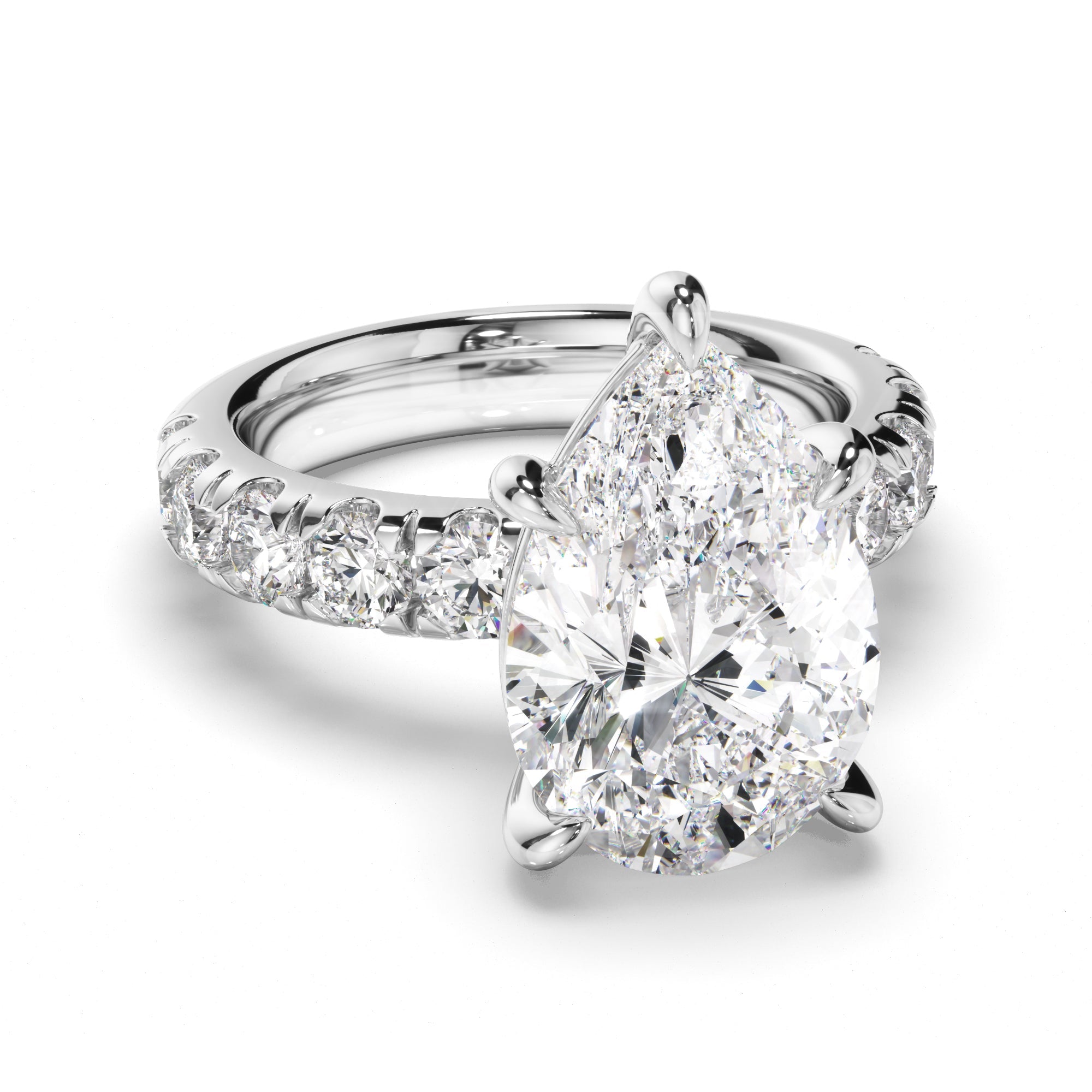 Pear Cut Diamond Engagement Ring with Diamond Sides