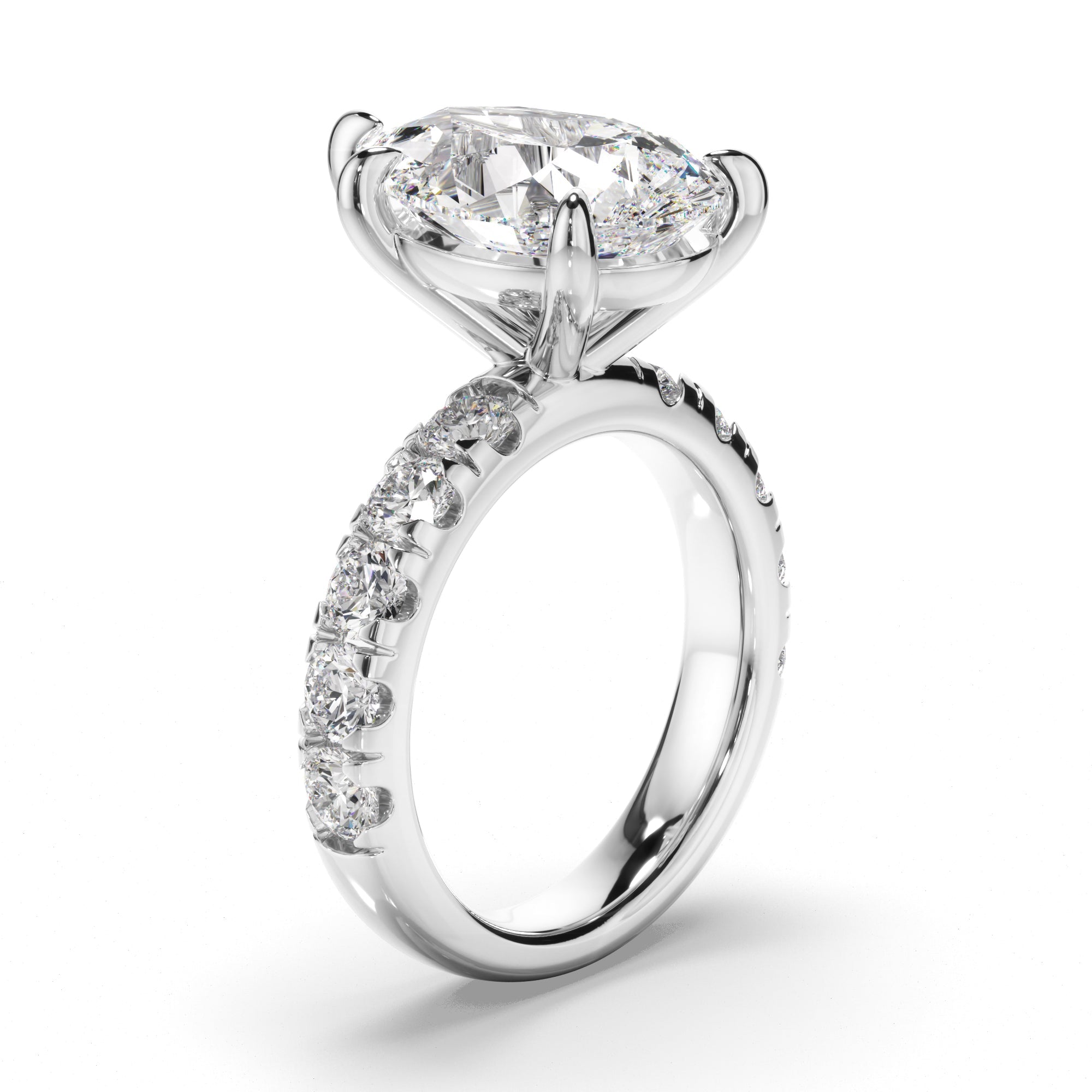 Pear Cut Diamond Engagement Ring with Diamond Sides