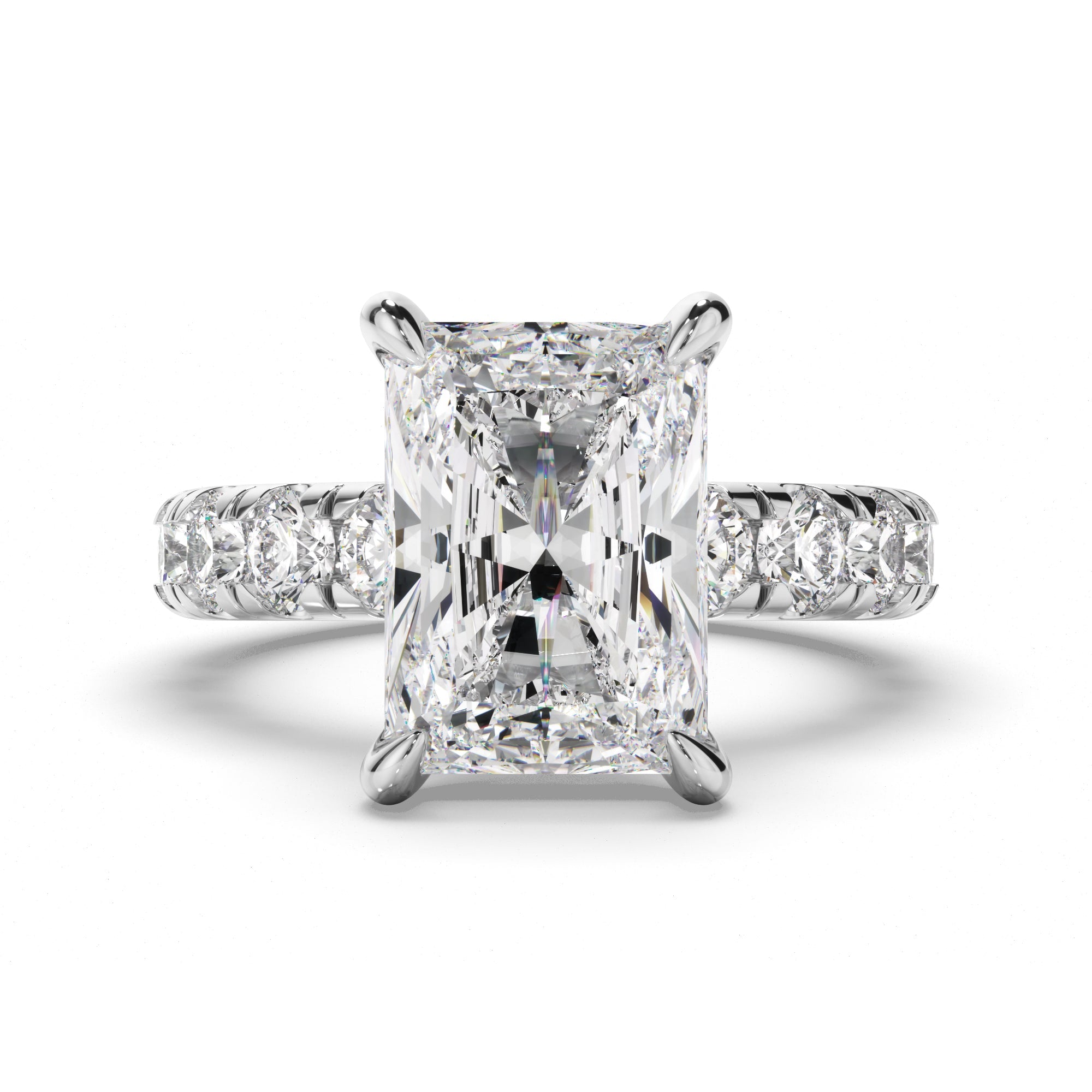 Radiant Cut Diamond Engagement Ring with Diamond Sides