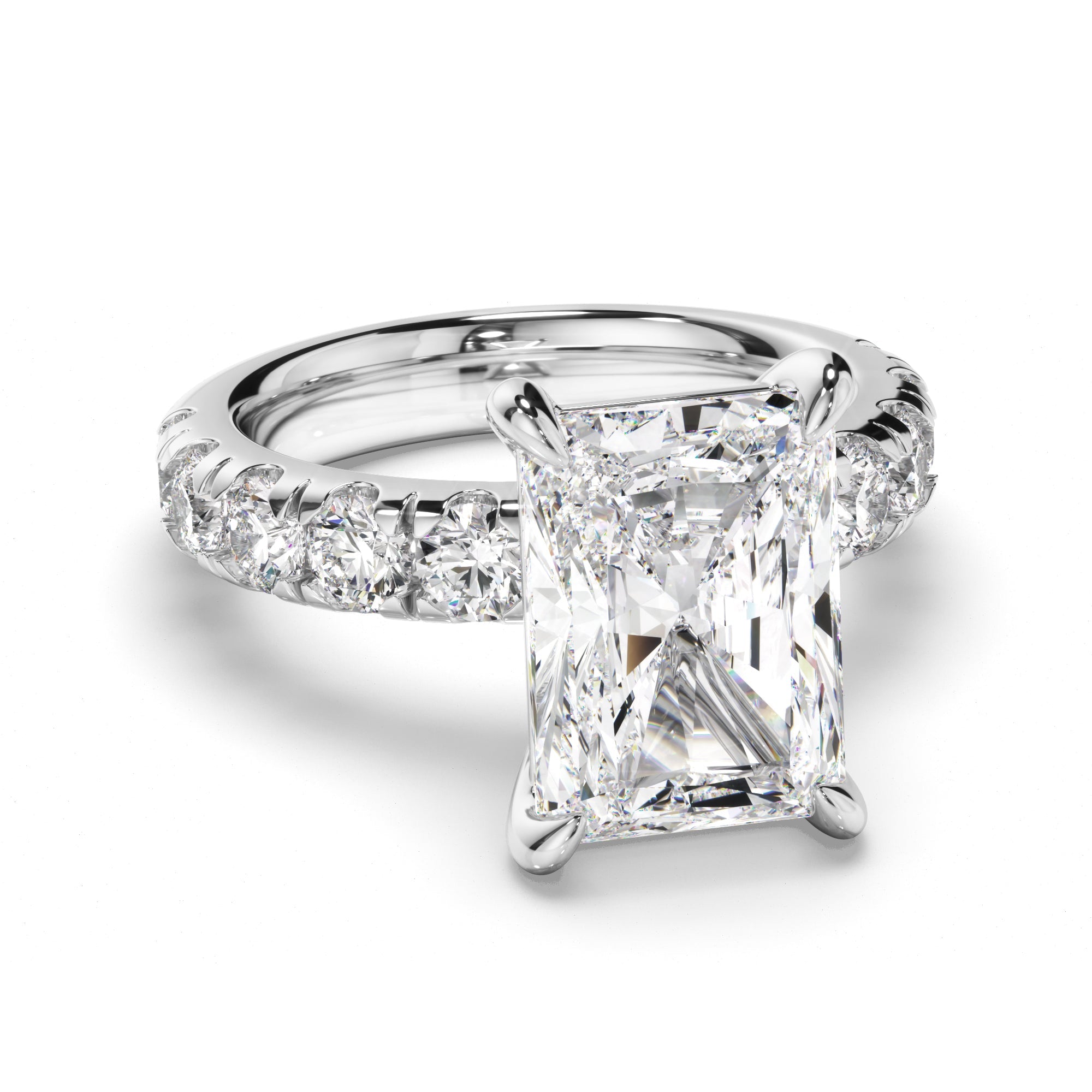 Radiant Cut Diamond Engagement Ring with Diamond Sides