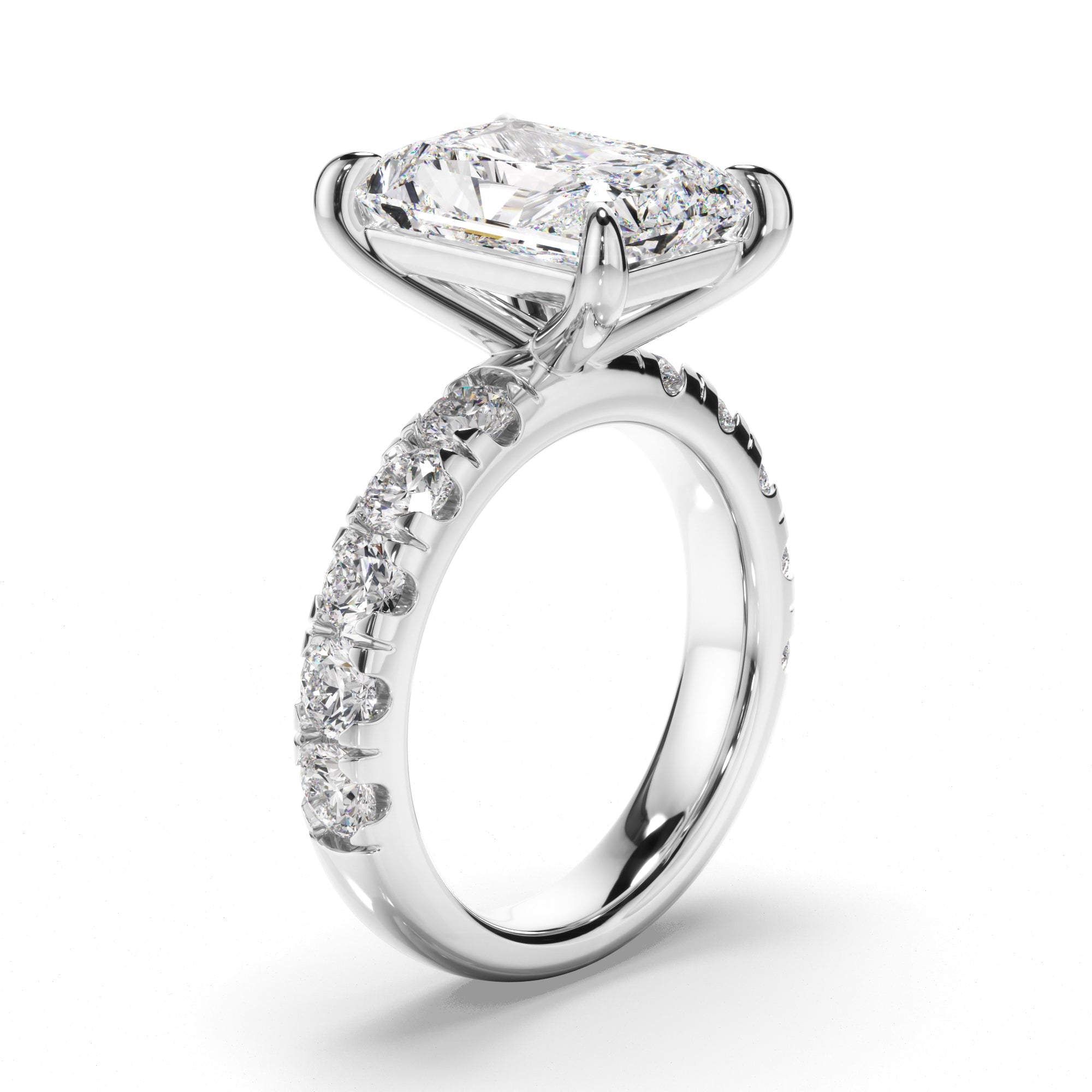 Radiant Cut Diamond Engagement Ring with Diamond Sides
