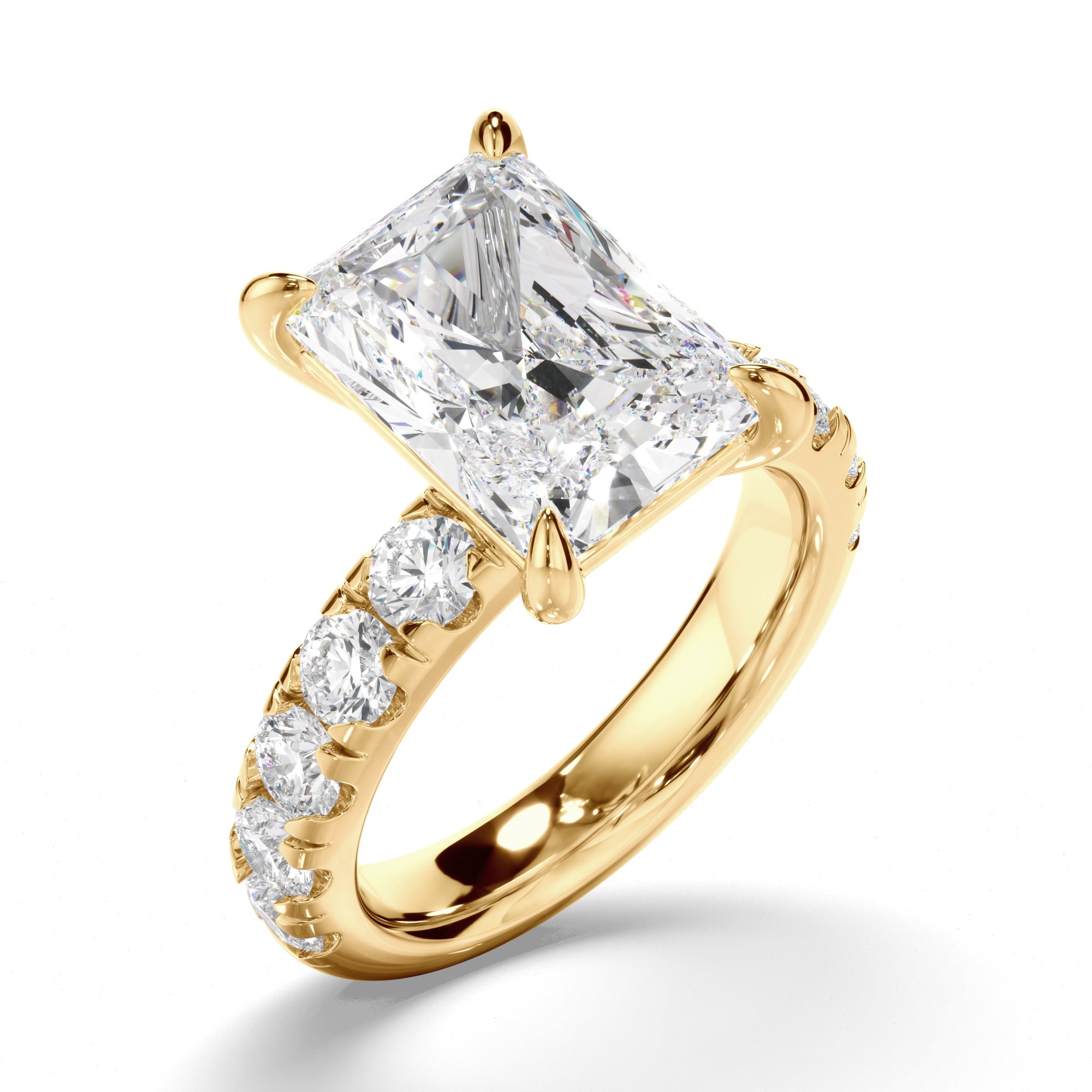 Radiant Cut Diamond Engagement Ring with Diamond Sides
