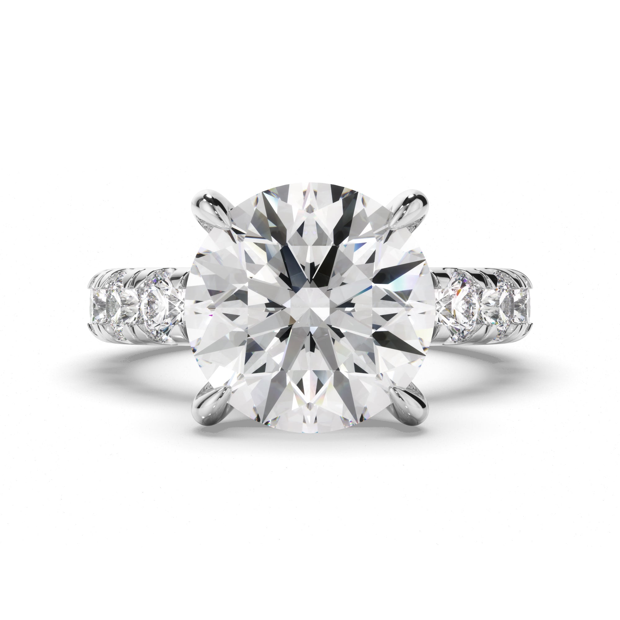 Round Brilliant Cut Diamond Engagement Ring with Diamond Sides