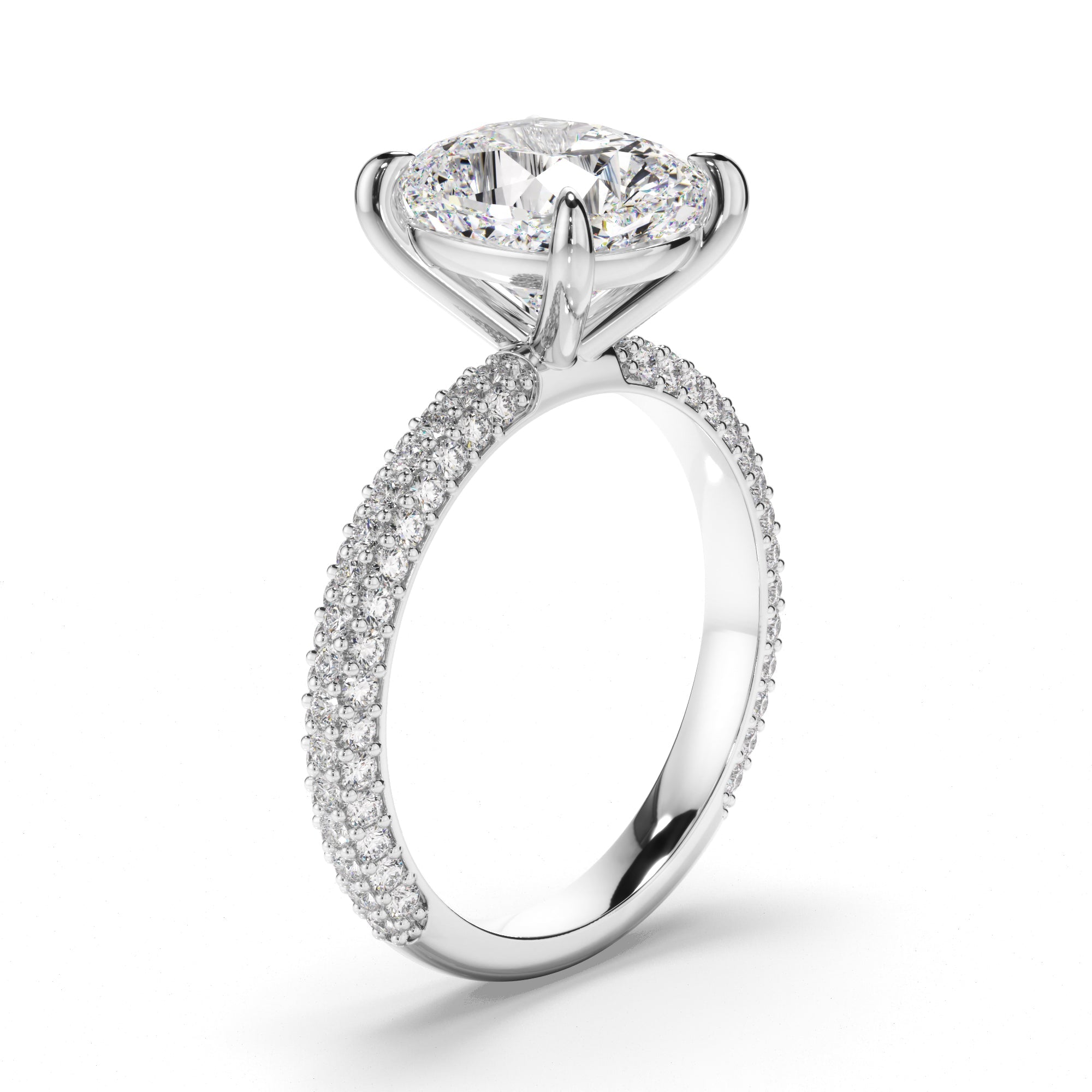 Cushion Cut Diamond Engagement Ring with Diamond Sides
