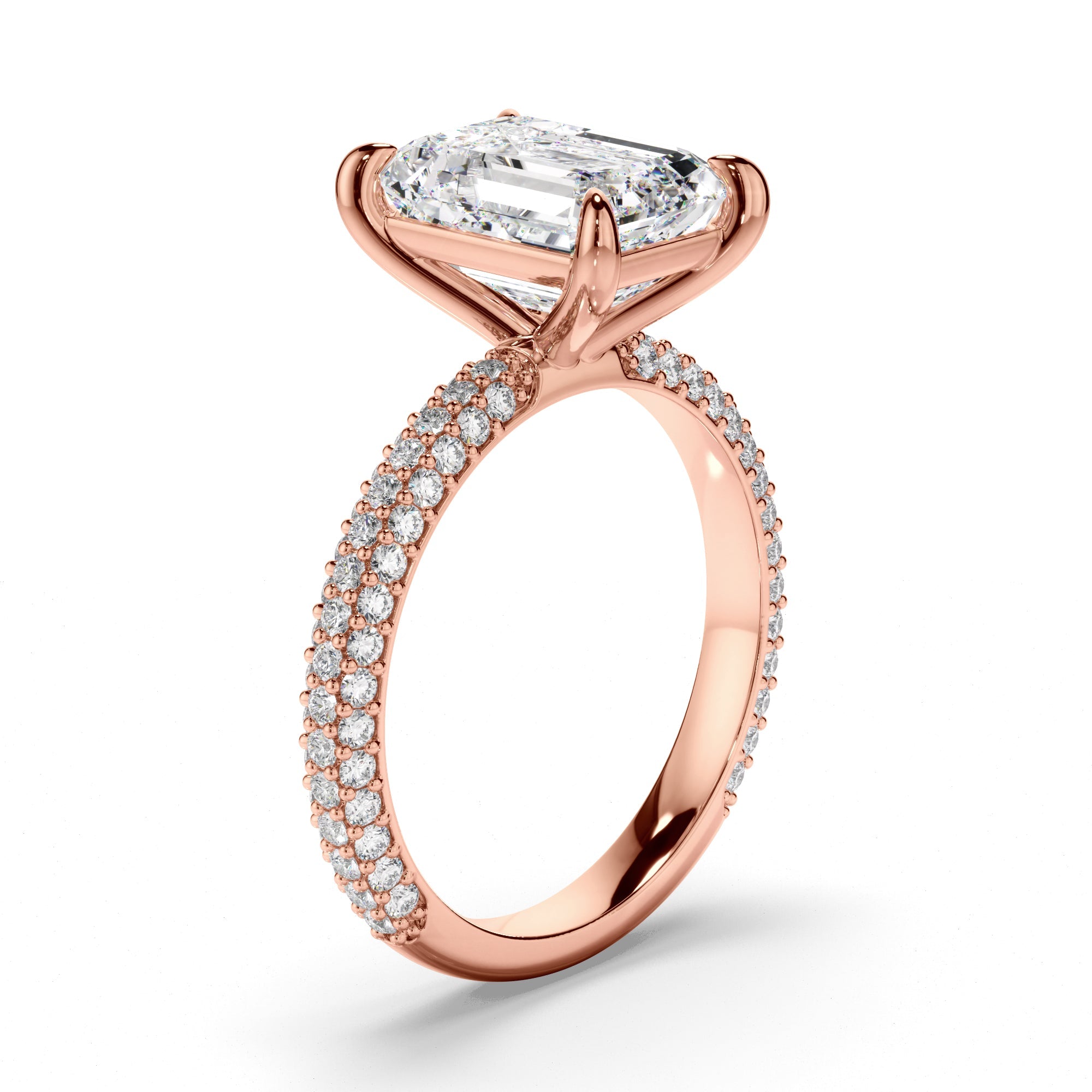 Emerald Cut Diamond Engagement Ring with Diamond Sides