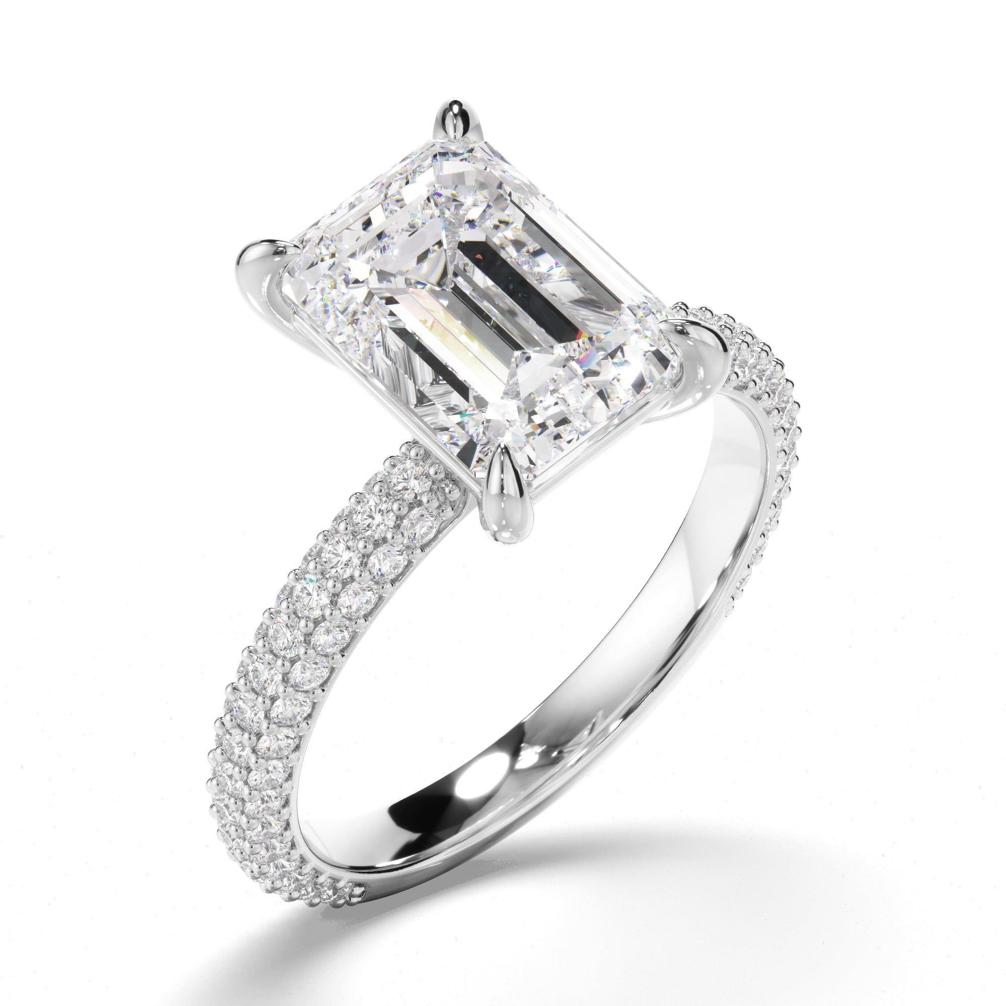 Emerald Cut Diamond Engagement Ring with Diamond Sides